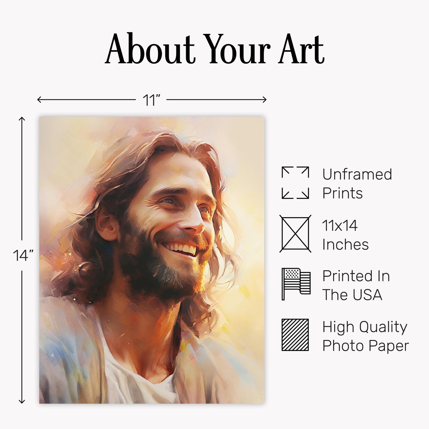 Jesus Portrait Wall Art 11x14 Religious - Christian Paintings Wall Decor - Spiritual Artwork - Smiling Christ Painting - Home Office Living Room - Christian Gift - Premium Quality - UNFRAMED