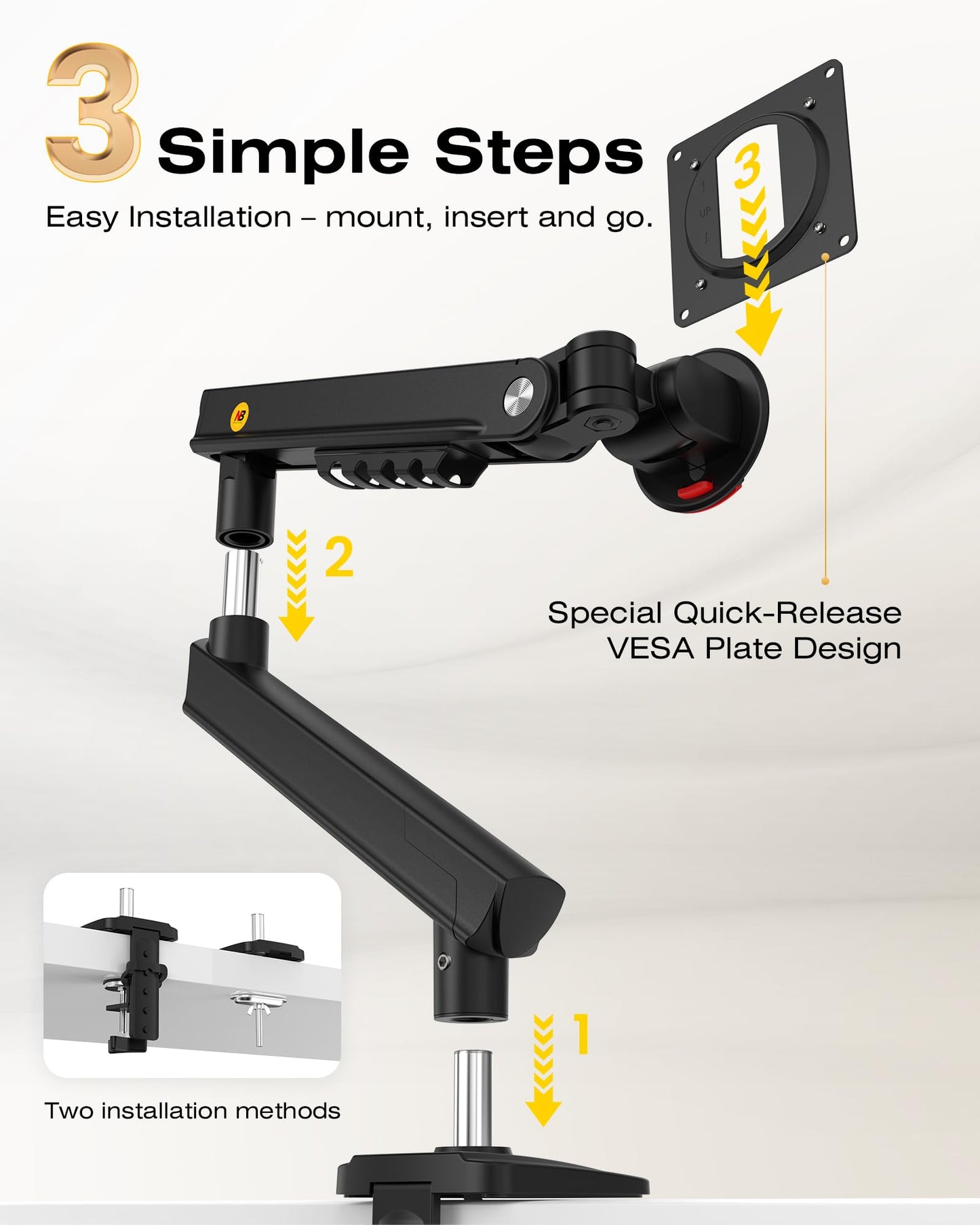 NB Single Computer Monitor Mount, Monitor Stand fits up to 32 Inch, Mechanical Spring Monitor Arm, VESA 75/100 mm, Model-A5(Black)
