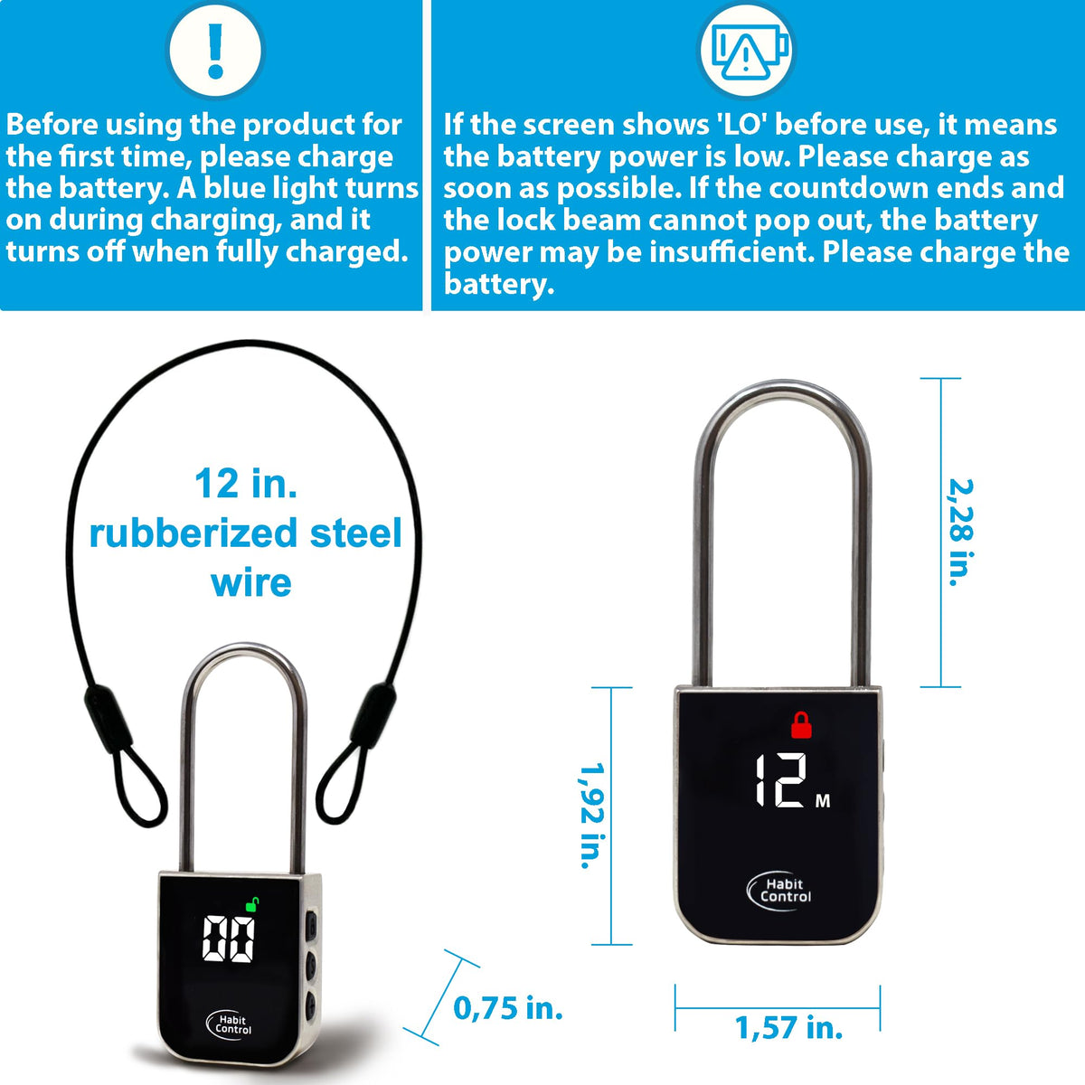 Habit Control Metal Timer Lock - Smart Padlock for Kitchen Cabinets, Timed Out Keyless Pad Lock, Electronic Time Locking Lock for Cell Phones, Snack, Liquor, Game Consoles & Other Unwanted Temptations
