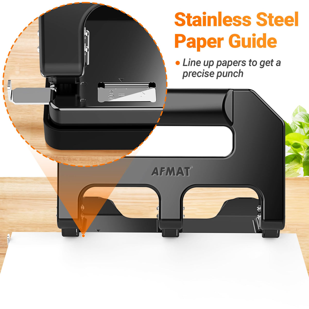 AFMAT HPX1 Heavy Duty 3 Hole Punch, 3 Hole Puncher for Binder, 40-Sheet Three Hole Punch w/ 10000+ Uses, Metal Hole Puncher 3 Ring, 50% Reduced Effort, Bulit-in S.S. Paper Guide (Black)