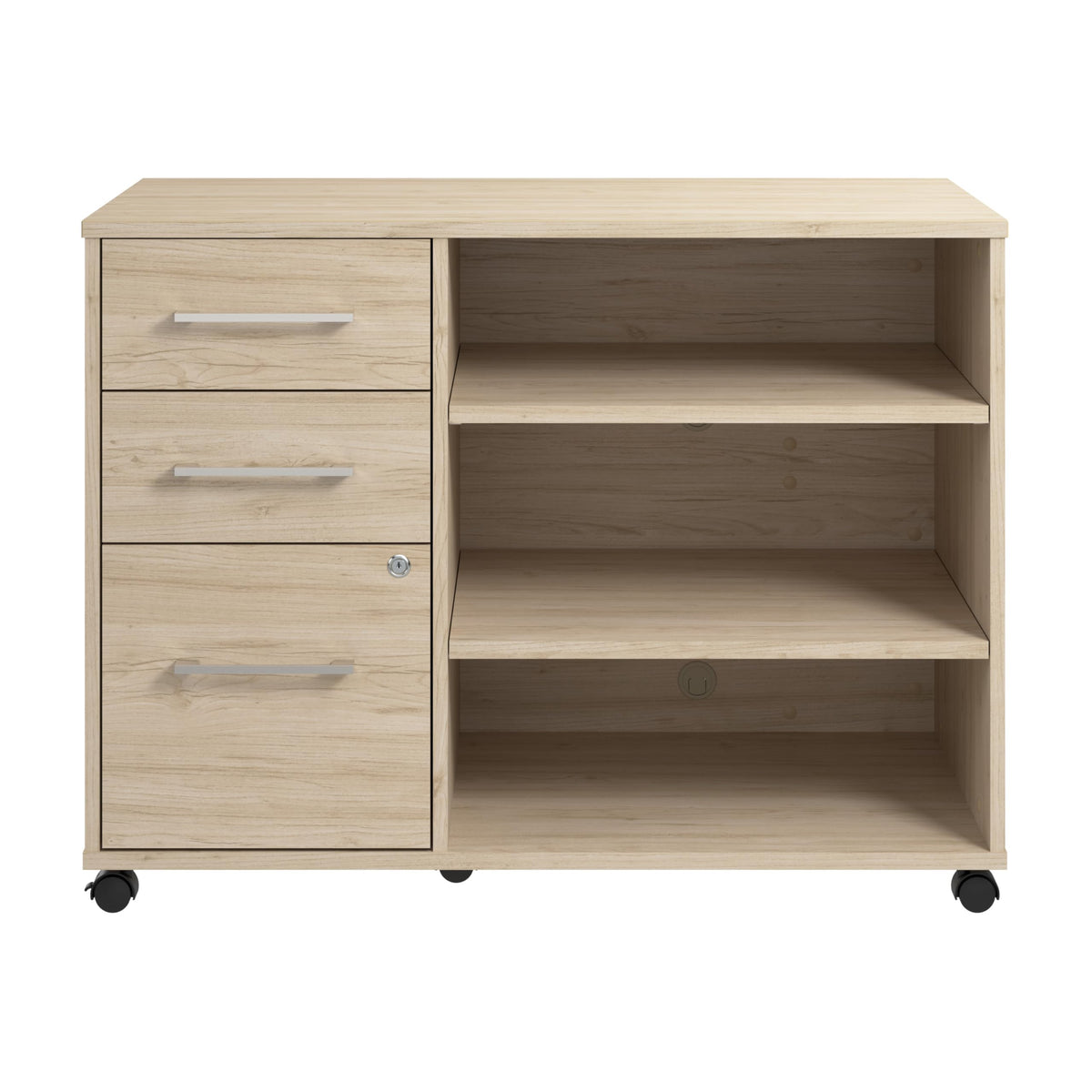 Bush Business Furniture Hustle Office Storage Cabinet with Wheels in Natural Elm, Mobile Organization Unit for Home and Professional Workspace