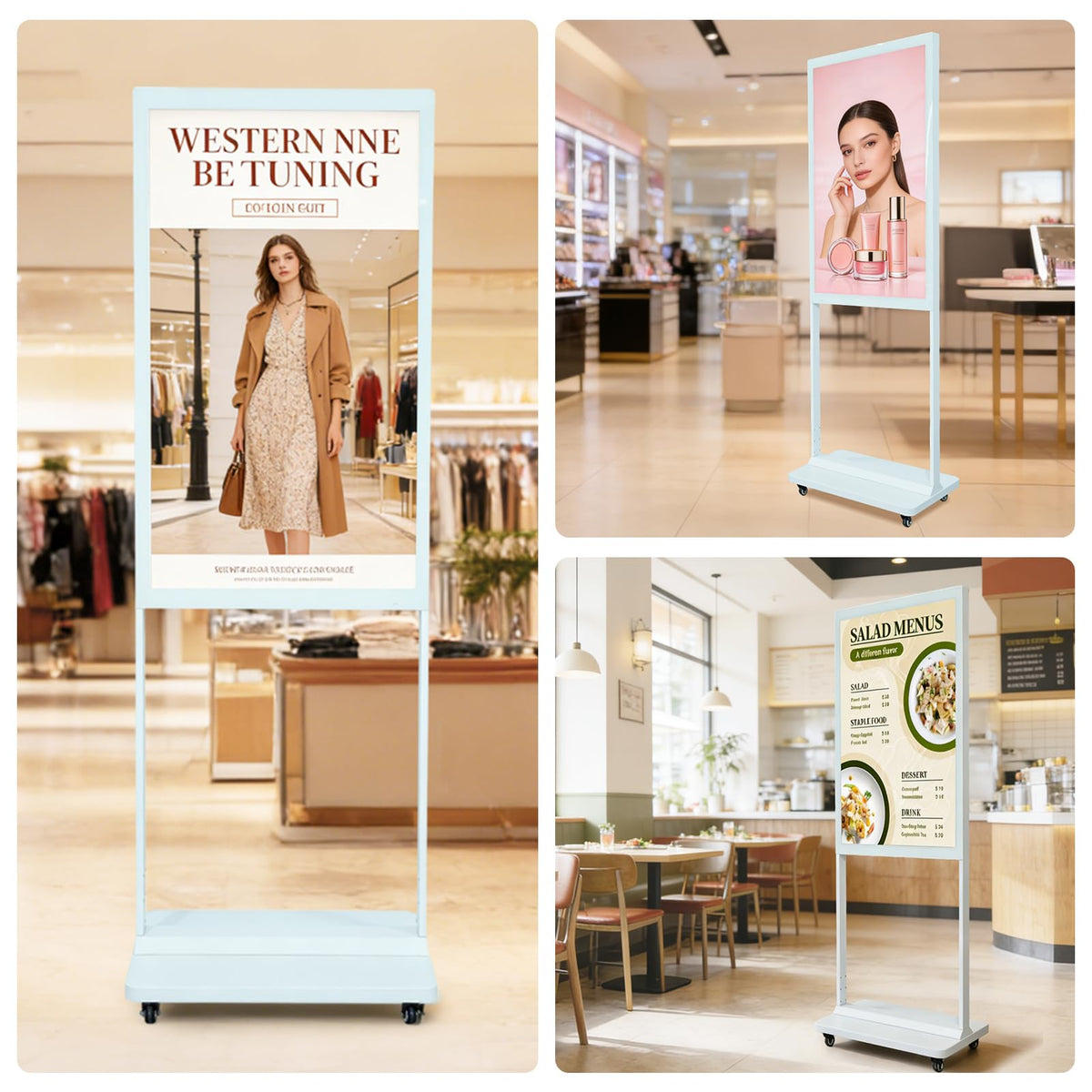 KEINONE 43" Digital Signage Display, 4K LCD Indoor Digital Signage Kiosk, Commercial Indoor Digital Signage, Floor Standing Advertising Player, USB WiFi Bluetooth Input, 4+32GB, Android 14.0 White