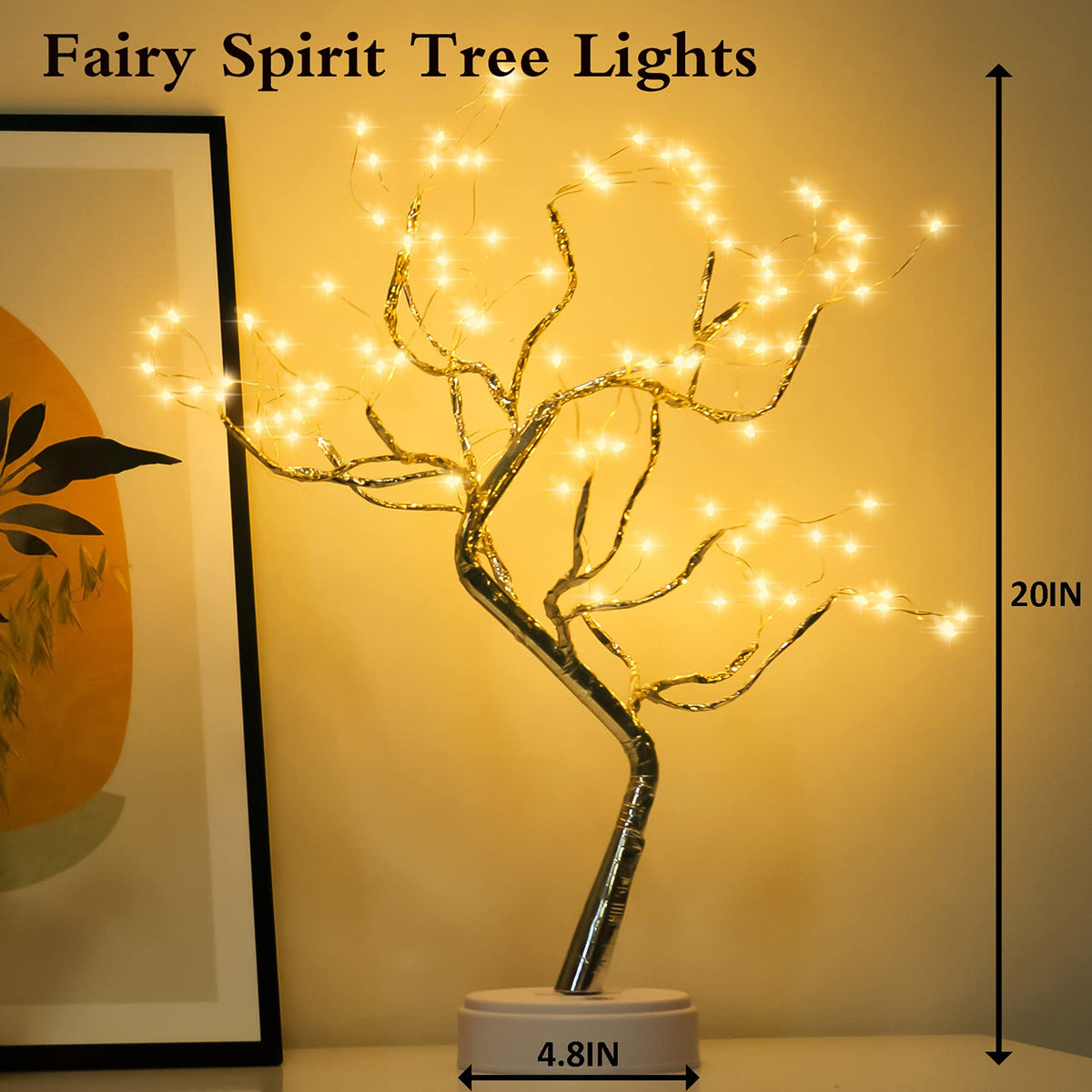 PXBNIUYA 108 LED Sparkly Fairy Tree Lamp, Warm White, Remote Control, USB/Battery, 8 Modes, DIY Bonsai Decor, Festival Decoration Light