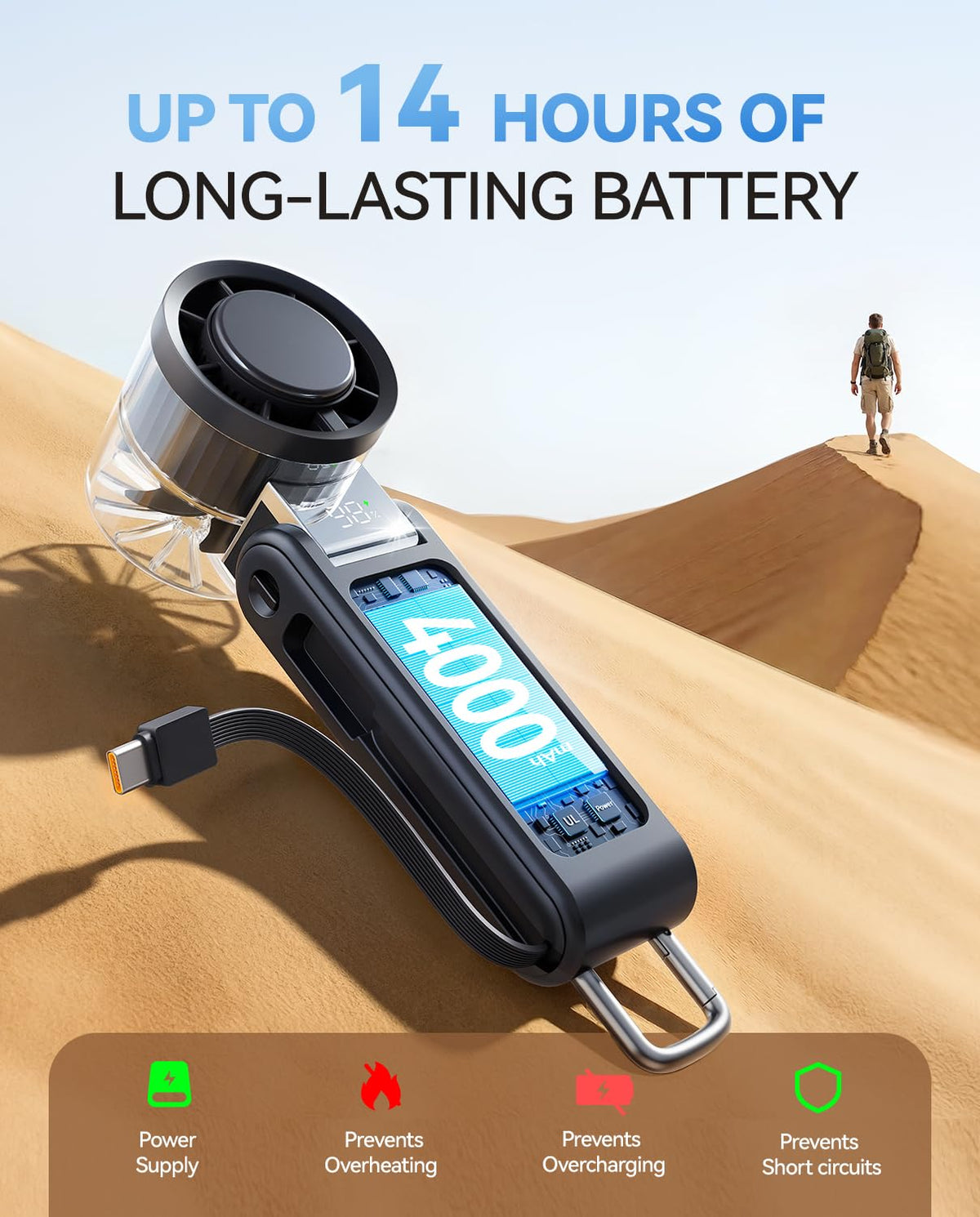 MUXNW Portable Handheld Turbo Fan: 100 Speed Levels, 4000mAh Rechargeable, 3-in-1 Foldable Mini Fan, Gift for Women & Teens, Ideal for Summer Travel, Vacation, Beach