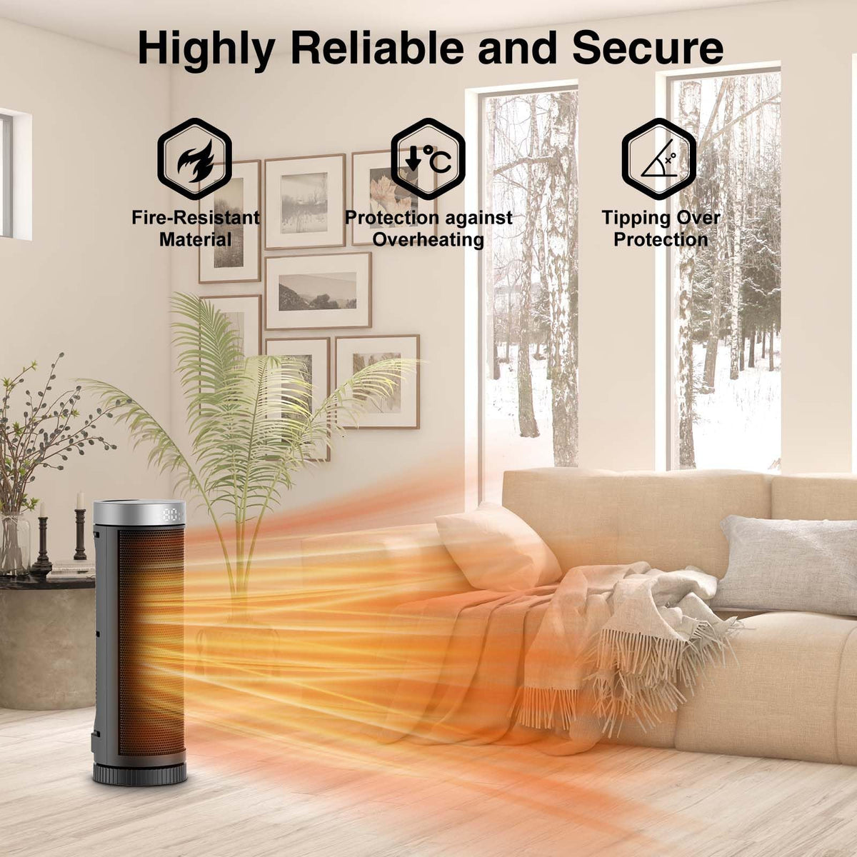 Ceramic Space Heater, Portable Indoor Heater with Remote Control, Three Heating Modes, Overheat and Tip-Over Protection, Suitable for Home, Office, Bedroom, Indoor Use