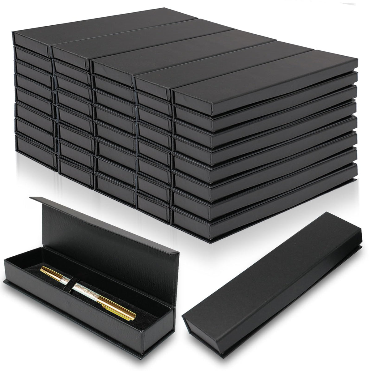 Olutacot 42 Pcs Pen Gift Boxes Empty Black Ballpoint Pen Gift Box with Cushion Pen Jewelry Display Box Empty Present Collection Cases for Birthday Souvenir Business Gifting Office Supplies