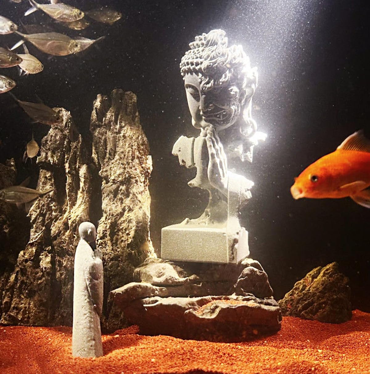livelyfish Meditating Buddha Statue Zen Garden Statues Sandstone Thinker Buddha Sculpture Figurine for Fish Tank Aquarium Home Decorations, Gift (C)