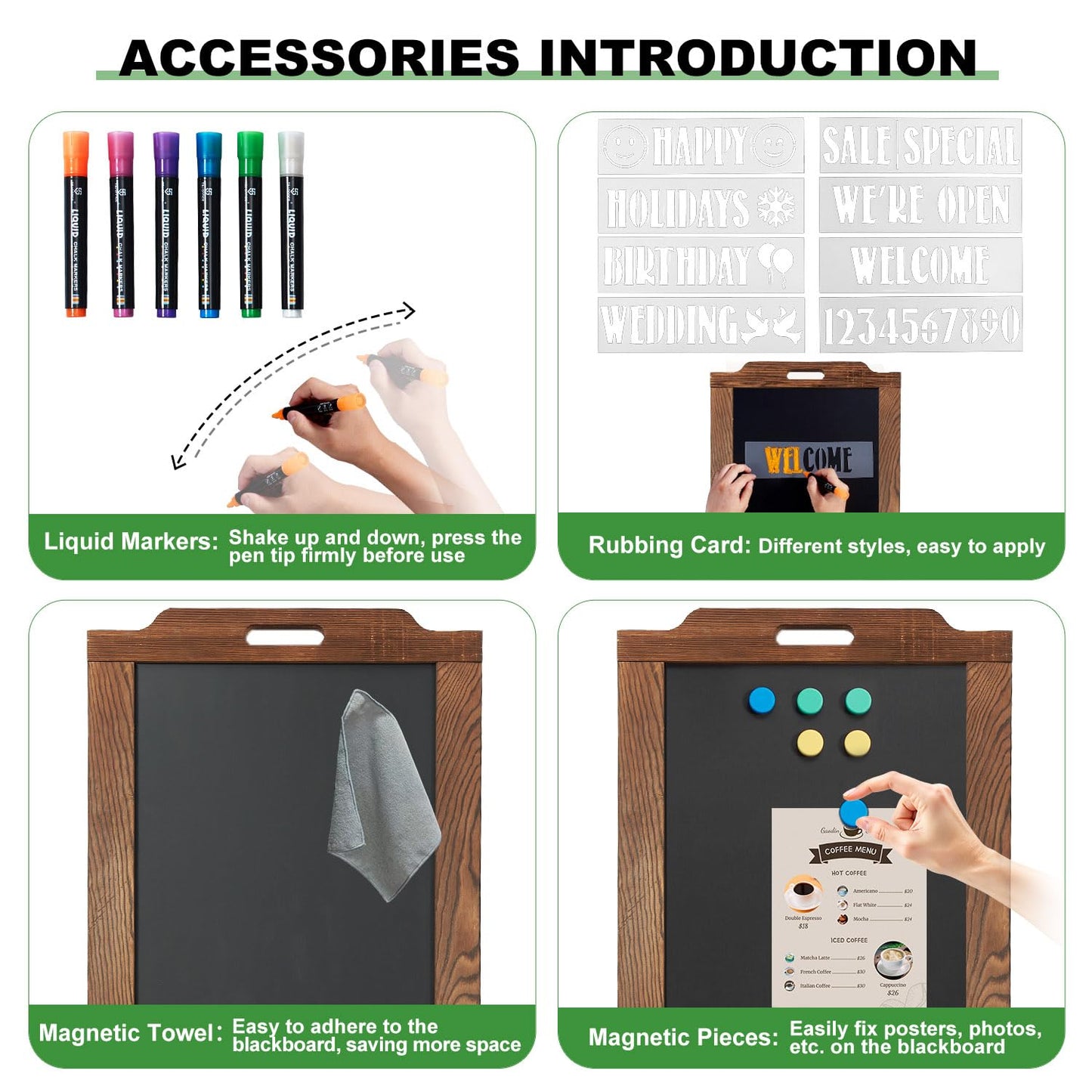 Magnetic Sandwich A-Frame Chalkboard Sign - 40 x 20 Inches, Brown Large Wooden Chalk Board for Sidewalk, Stand up Double-Sided Outdoor Easel Display for Restaurant Cafe Shop Wedding Party or Business