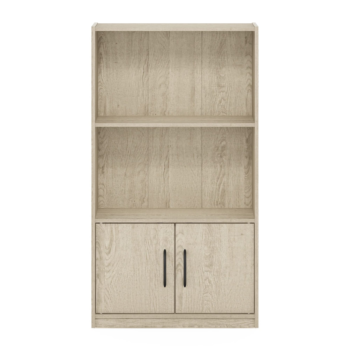 Furinno Gruen 3-Tier Open Shelf Bookcase with 2 Doors Storage Cabinet, Metropolitan Pine
