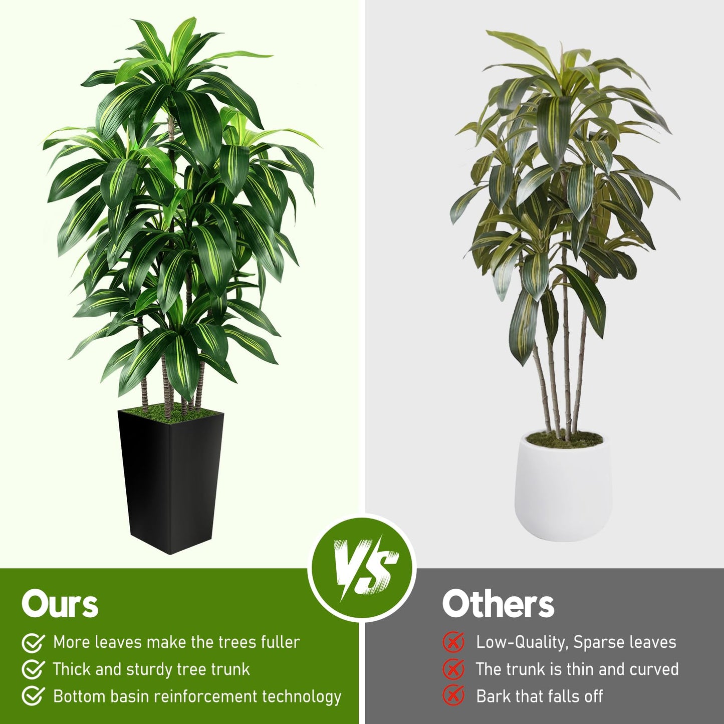 Artificial Dracaena Tree Indoor, 6FT Tall Fake Tree with Black Tall Planter, Artificial Trees Fake Yucca Potted Tree for Home Office Living Room Decor, Tall Artificial Plant for Housewarming