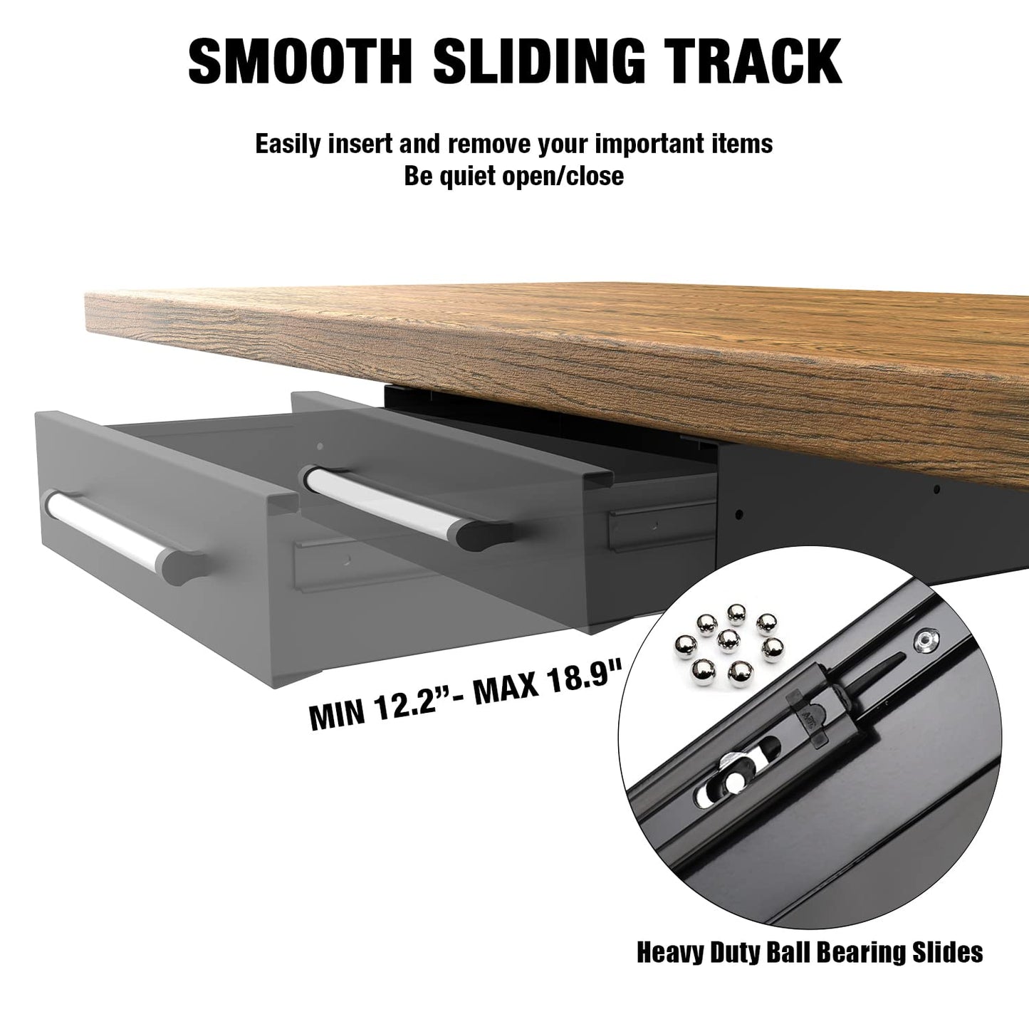 UNITEDPOWER Under Desk Drawer Storage, Pull-Out Office Hidden Counter Drawer, Metal Sliding Organizer Mount Below Table, Optional Bracket Height, Black