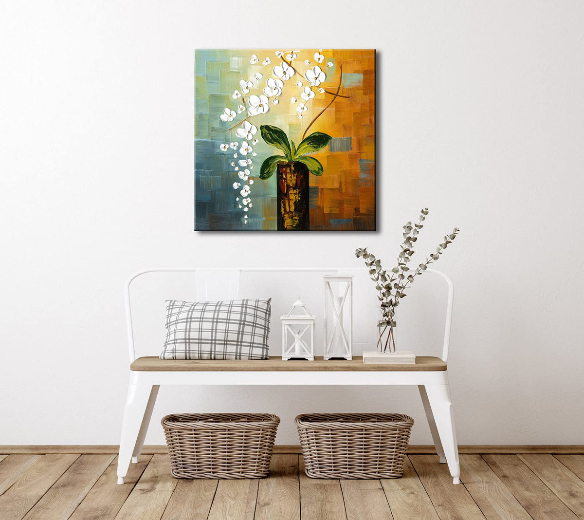 Wieco Art Beauty of Life 100% Hand-Painted Modern Flower Artwork Abstract Floral Oil Paintings on Canvas Wall Art for Home Decorations Wall Decor 24 by 24 inch