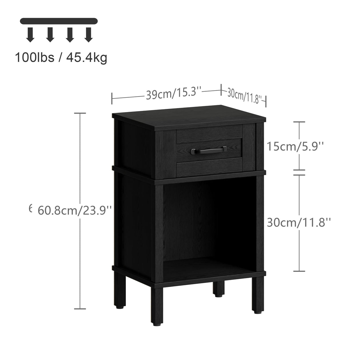 YAUKTAK Farmhouse Nightstand with Drawer, Small Wood Side Table, Wooden Bedroom Nightstand, Wood Night Stand, Black Bedside Table with Storage, Black End Table for Living Room LET512B