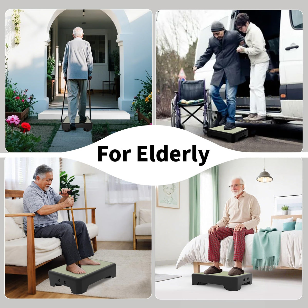 Adjustable Step Stool for Adults, Noctilucent Bed Step Stools, 660 LBS Capacity Non-Slip Safety Step Platform Indoor and Outdoor for Seniors and Kids, Wide Step Stools Elderly Assistance at Night