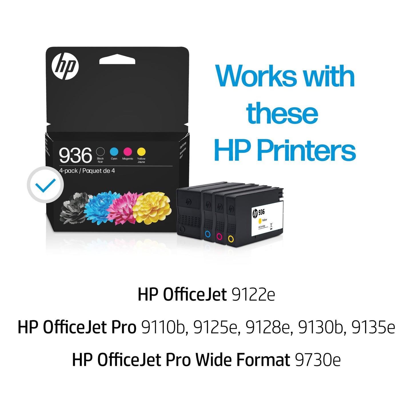 HP 936 Black, Cyan, Magenta, Yellow Ink Cartridges (4-Pack) | Works with OfficeJet 9120, Pro 9110, 9120, 9130, Wide Format 9730 | Eligible for Instant Ink | 6C3Z5LN