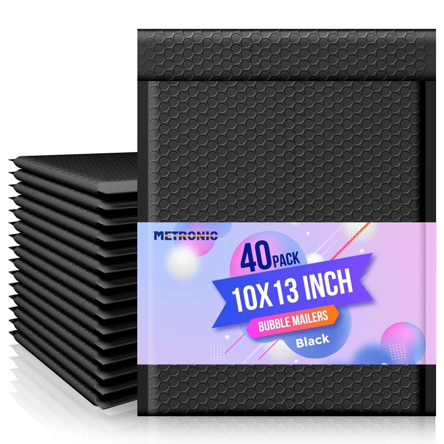Metronic Bubble Mailer 10x13" Black 40 Pack, Poly Padded Envelopes Waterproof Shipping Bags for Clothing, Self Seal Cushioning Mailers for Shipping Books, Jewelry, Makeup Supplies