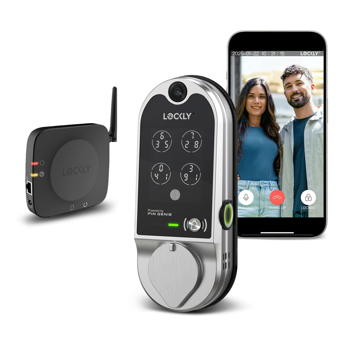 Lockly Vision Smart Lock, HD Video Doorbell Smart Locks for Front Door, Fingerprint Door Lock, Touchscreen Keypad, App Control, No Monthly Fee, Auto Lock