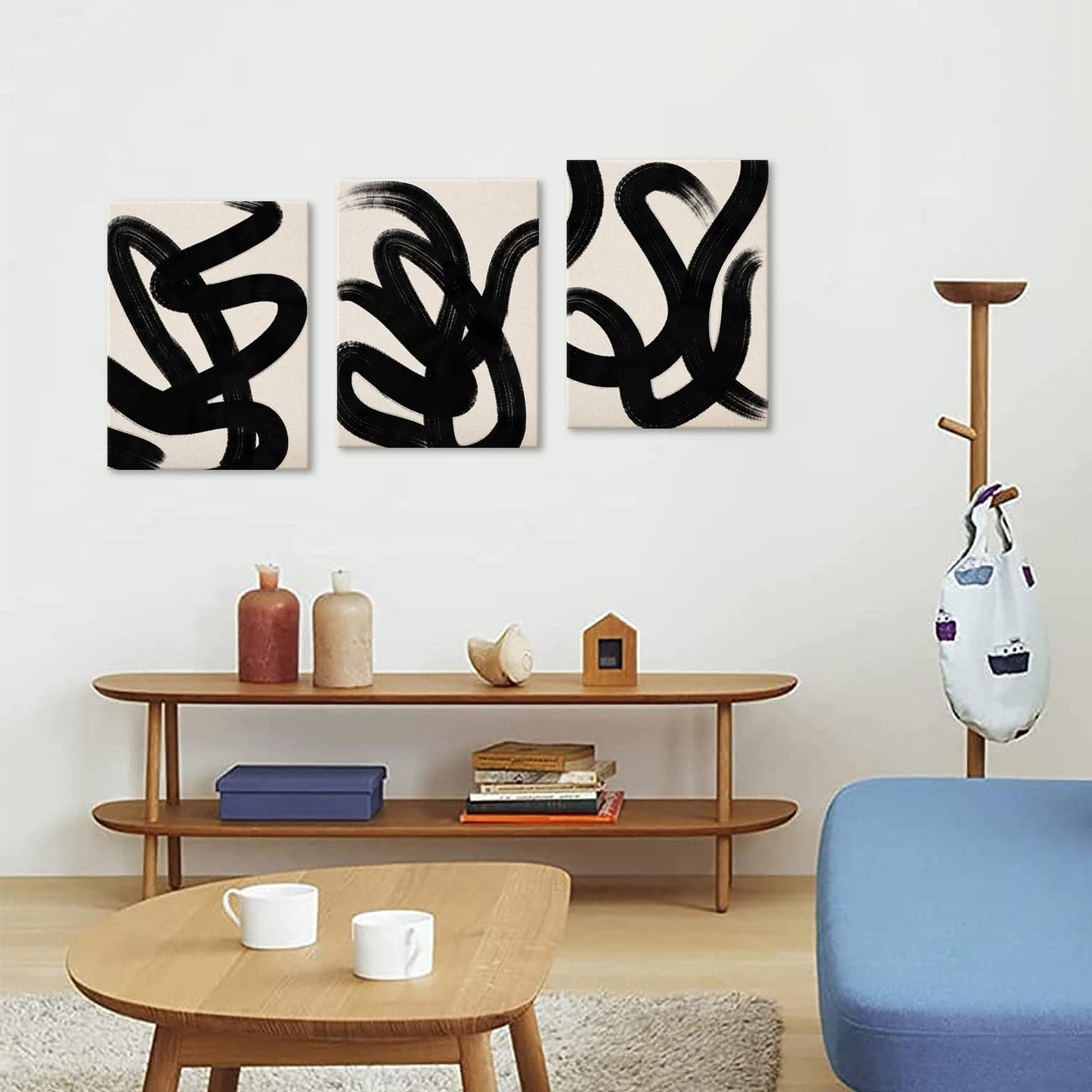 arteWOODS Wall Art Canvas Set Abstract Lines Pictures Modern Mid Century Boho Wall Decor Minimalist Abstract Black Stroke Lines Canvas Painting Artwork Living Room Bedroom Home Office 12"x16" Set of 3
