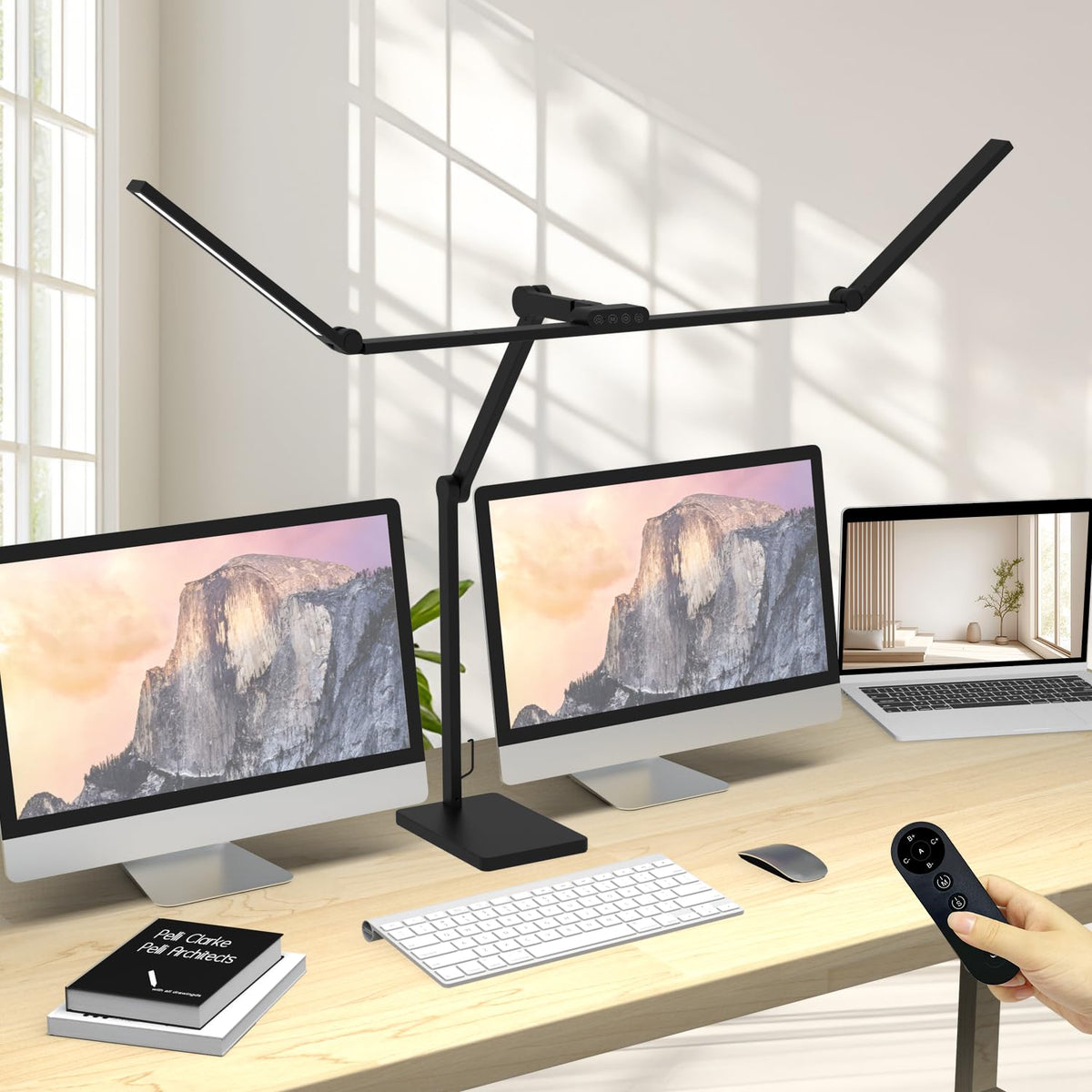 Omorepa 36W 3000LM Ultra Bright Architect Desk Lamp with Base, 47.4Inches Wide Tall Overhead Desk Light for Home Office, Dimmable Table Light with Remote for Desktop Working,Drafting,Reading