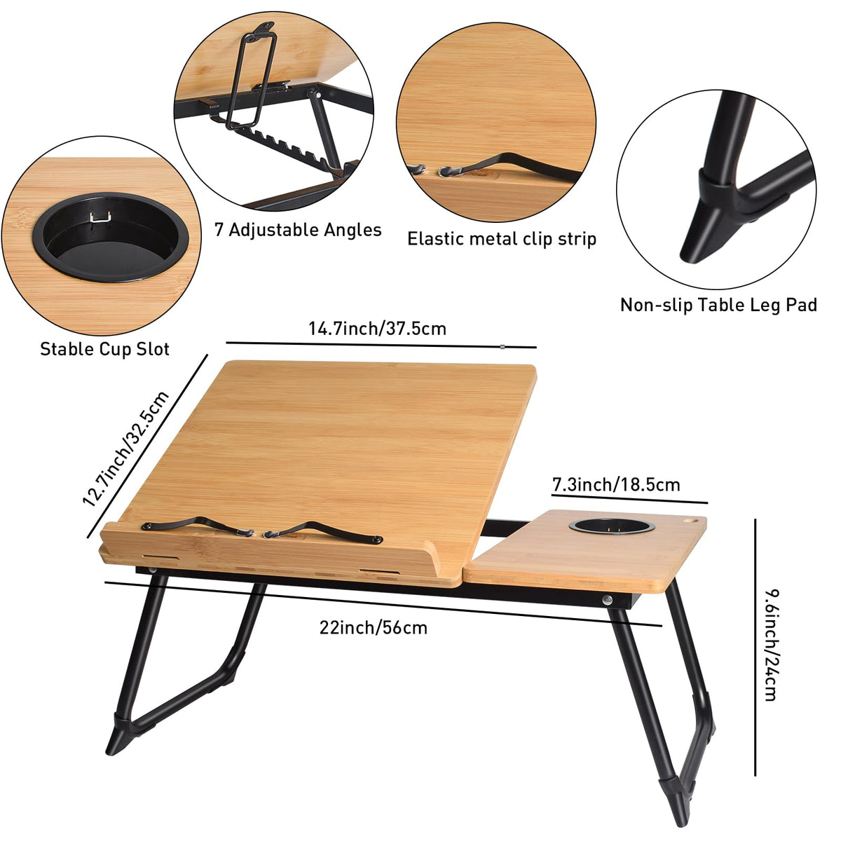 wishacc Book Stand for Reading in Bed, Laptop Stand Adjustable Book Holder Tray with Page Paper Clips Multi Angles Adjustable Cooking Bookstands for Textbook Recipe Magazine Tablet Portable