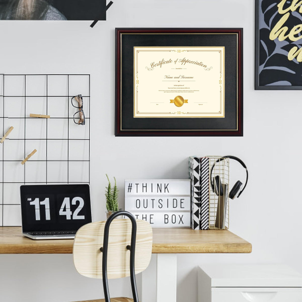 Hodeframe 15x18 Document Frame for 11x14 Diploma/Certificate/Picture, Black Gold & Burgundy Color Includes Double Mat and UV Protection Acrylic (Black Over Gold Double Mat, 1-Pack)