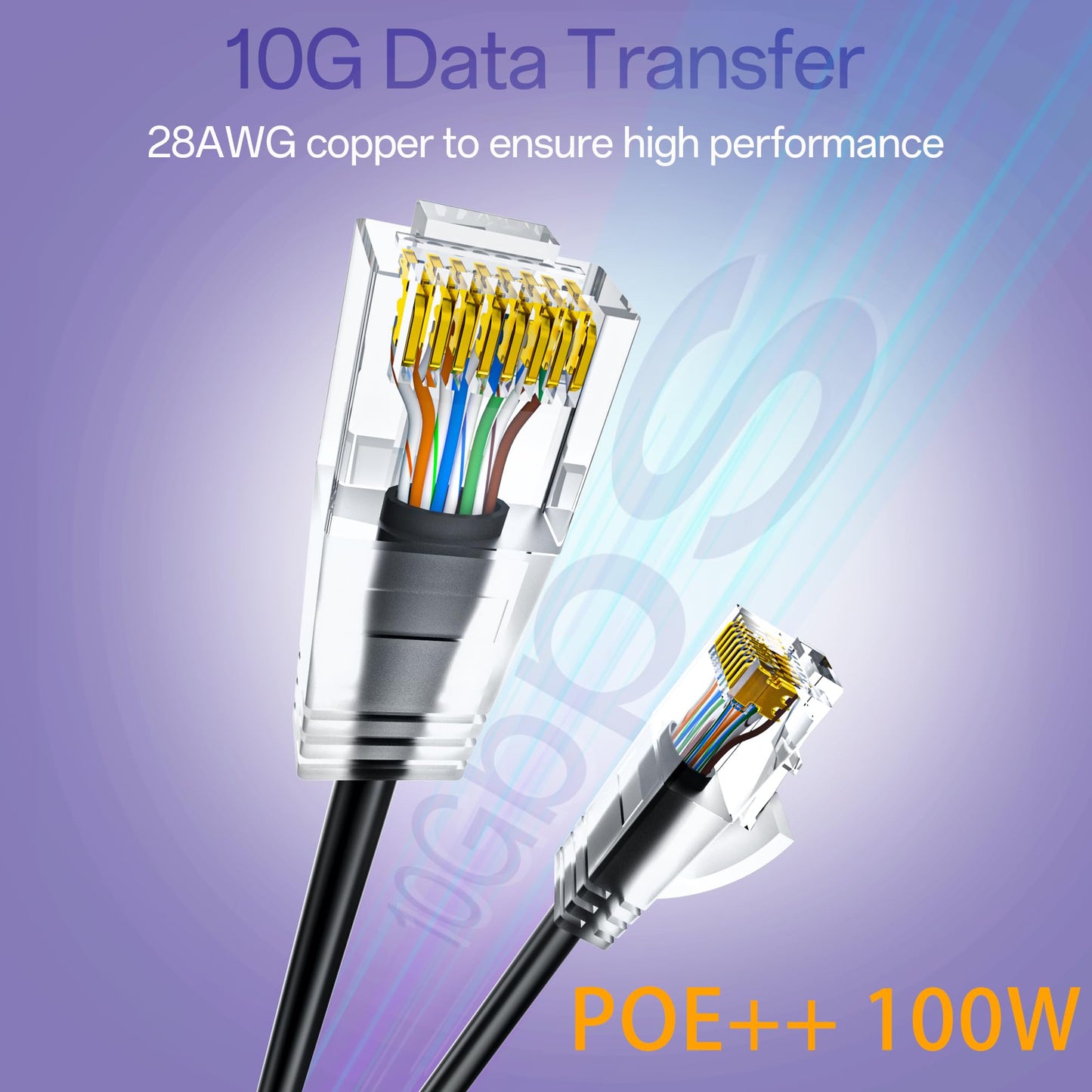 10Gsupxsel Cat6a Patch Cables 0.5ft (24 Pack) Slim, Cat6 Ethernet Patch Cable Pure Copper, Flexible Cat 6 Patch Cable 550MHZ 10G, Space-Saving Cat 6A Network Cables for Patch Panel, Black