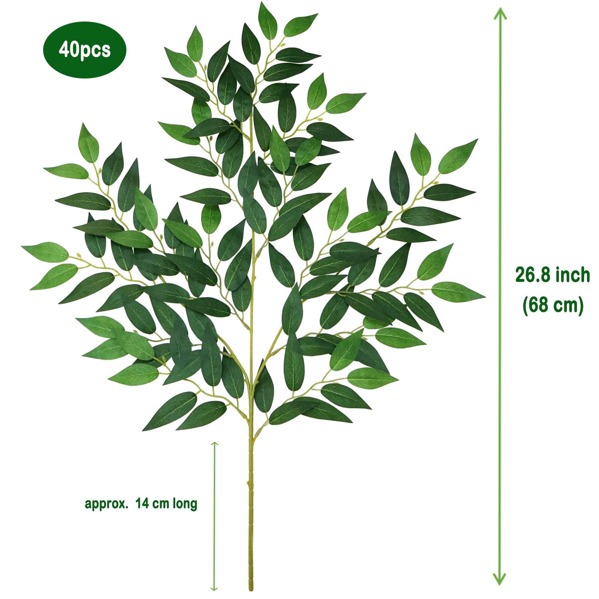 VOELIGT 40pcs Italian Ruscus Greenery 68cm Artificial Greenery Stems Leaf Greenery Garland for Wedding Arch Flowers Centerpieces Balloon Arch Home Decor