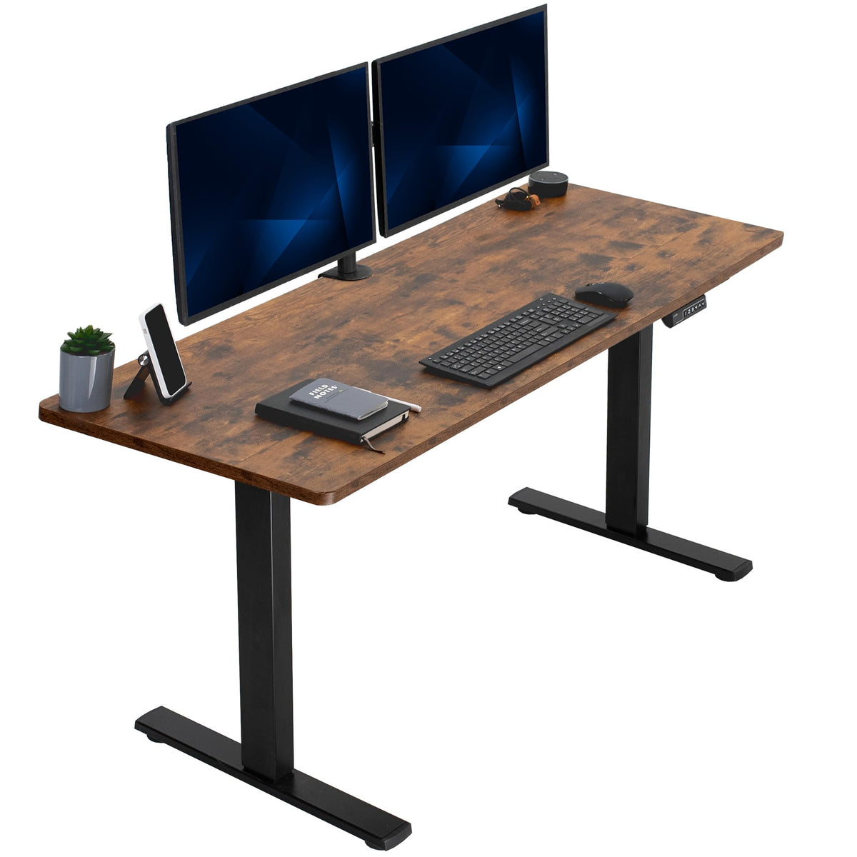 VIVO Electric 60 x 24 in Rustic Standing Desk, Memory Height Adjustment, 1B Series, Holds 220 lbs, One-Piece Vintage Brown Top, Black Frame, DESK-KIT-1B6N