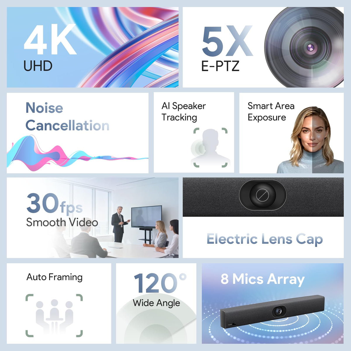 Yealink UVC40 E2 and Expansion Mic (VCM35) HD Video and Audio Conferencing System Bundle for Small to Medium Meeting Room, Ultra HD 4K, 8 Microphone Arrays, AI Auto Framing, Full-Duplex