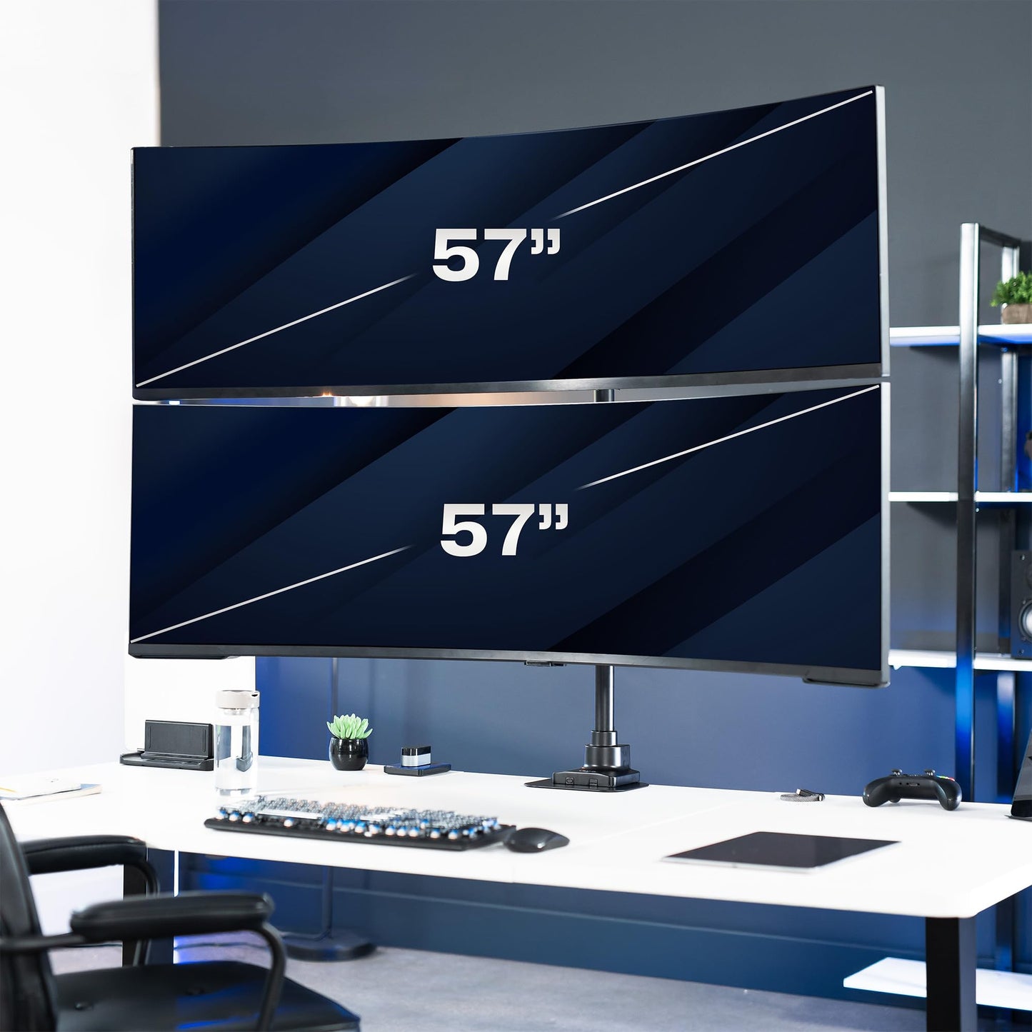 VIVO Dual Vertically Stacked Ultra-Wide Monitor Desk Mount for up to 57 inch Screens, Heavy Duty Adjustable Stand for 2 Ultrawides, 59.4 lbs Capacity, Black, STAND-V257R