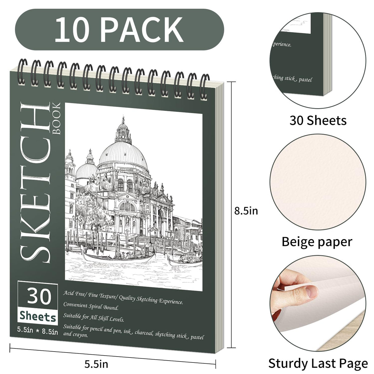 OSIMIG 10 Pack 5.5" * 8.5" Sketch Books, 300 Sheet Drawing Paper, Mini Sketchbook for Kids, Drawing Pad, Top Spiral Bound Sketch Pad for Beginger, Adult Art Supplies