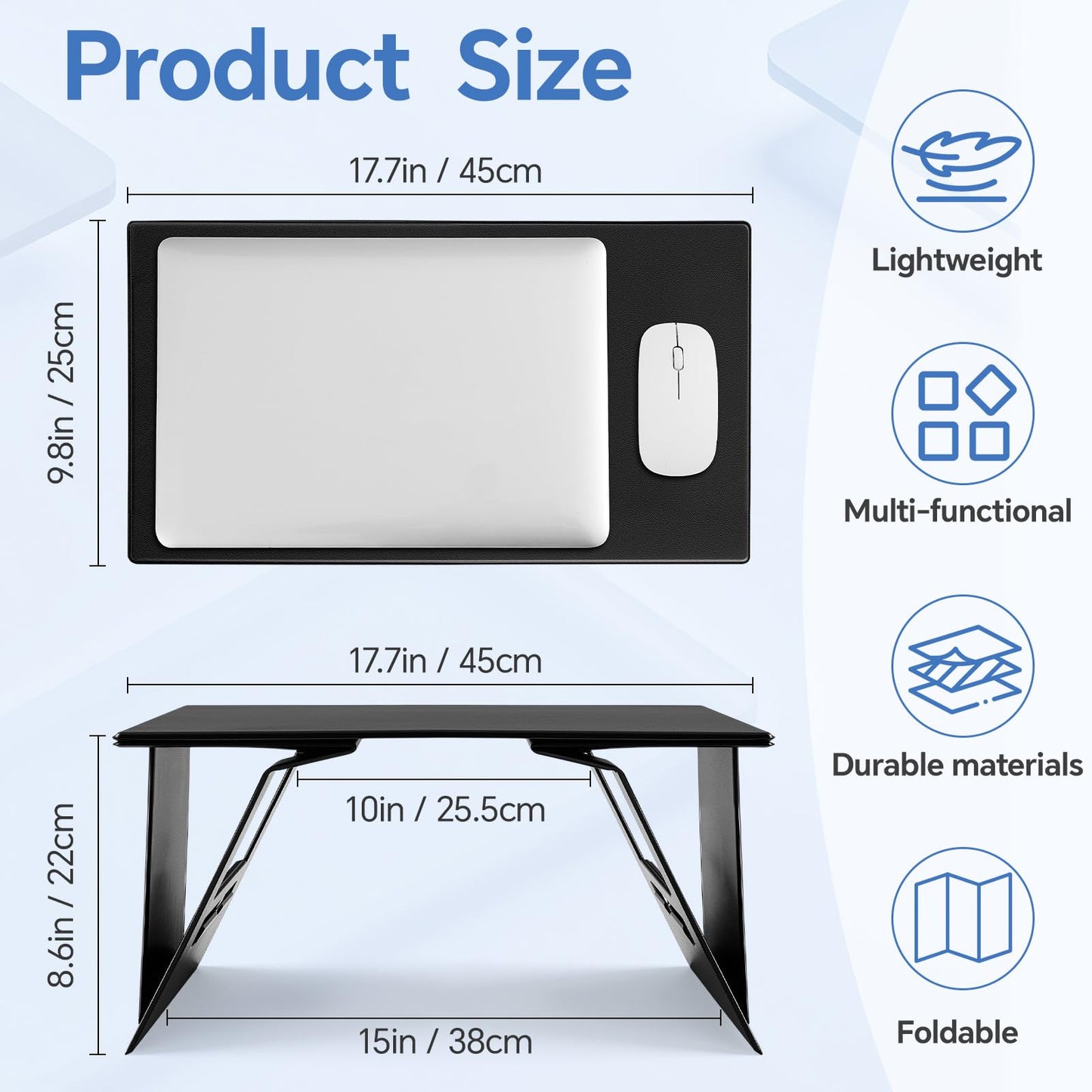 Leinuosen Foldable Laptop Desk Portable Lightweight Travel Laptop Table PU Leather Non-Slip Computer Retractable Desk for Bed, Car Sofa, Travel, Work