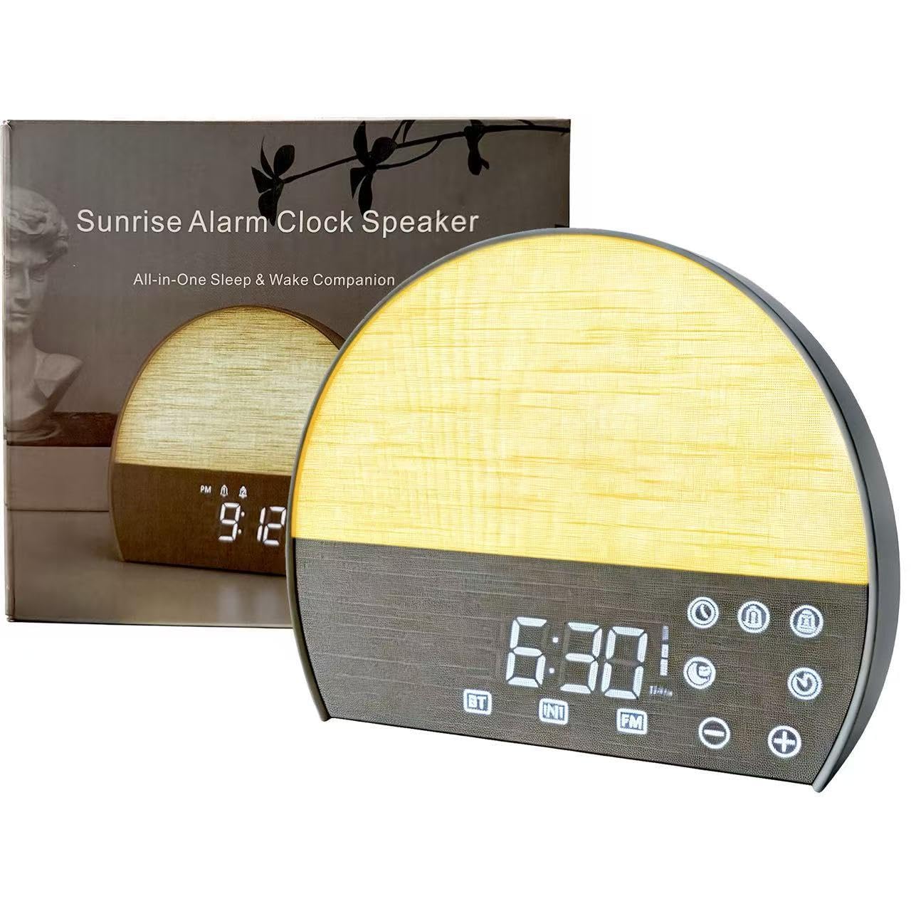 PAWPAWSEN Sunrise Alarm Clock with Bluetooth Speaker & FM Radio - Dual Wake Up Light, 30 Soothing Sounds, Sunset Sleep Aid, Minimalist Aesthetic for Heavy Sleepers, Kids & Bedroom Decor