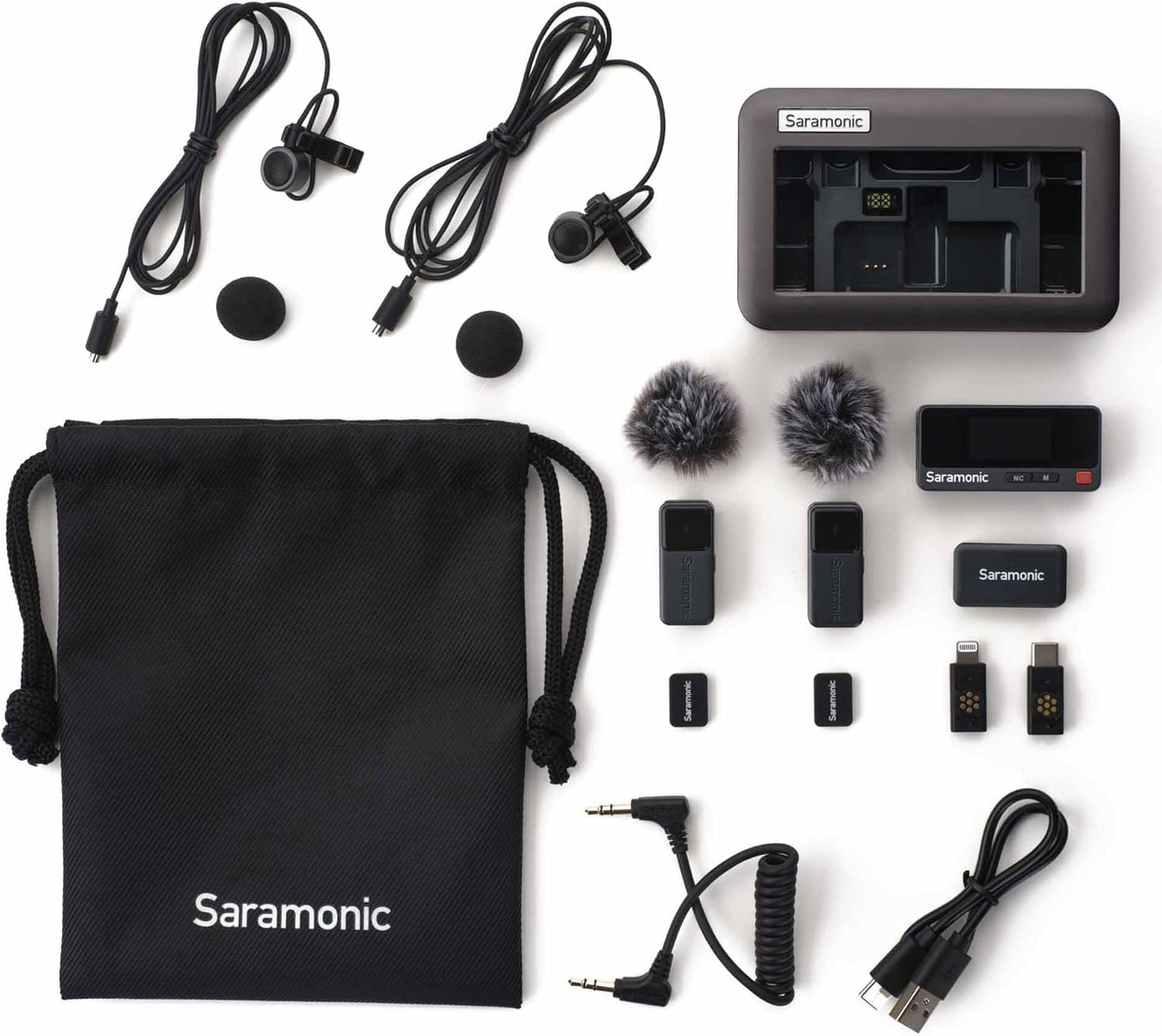 Saramonic Air Wireless Microphone for iPhone/Camera/Android, 11g Ultralight, 48kHz/24-bit,120dB Max SPL, 2 Lavalier Microphones, 300m Range, Noise Cancelling, Vlog, Streaming