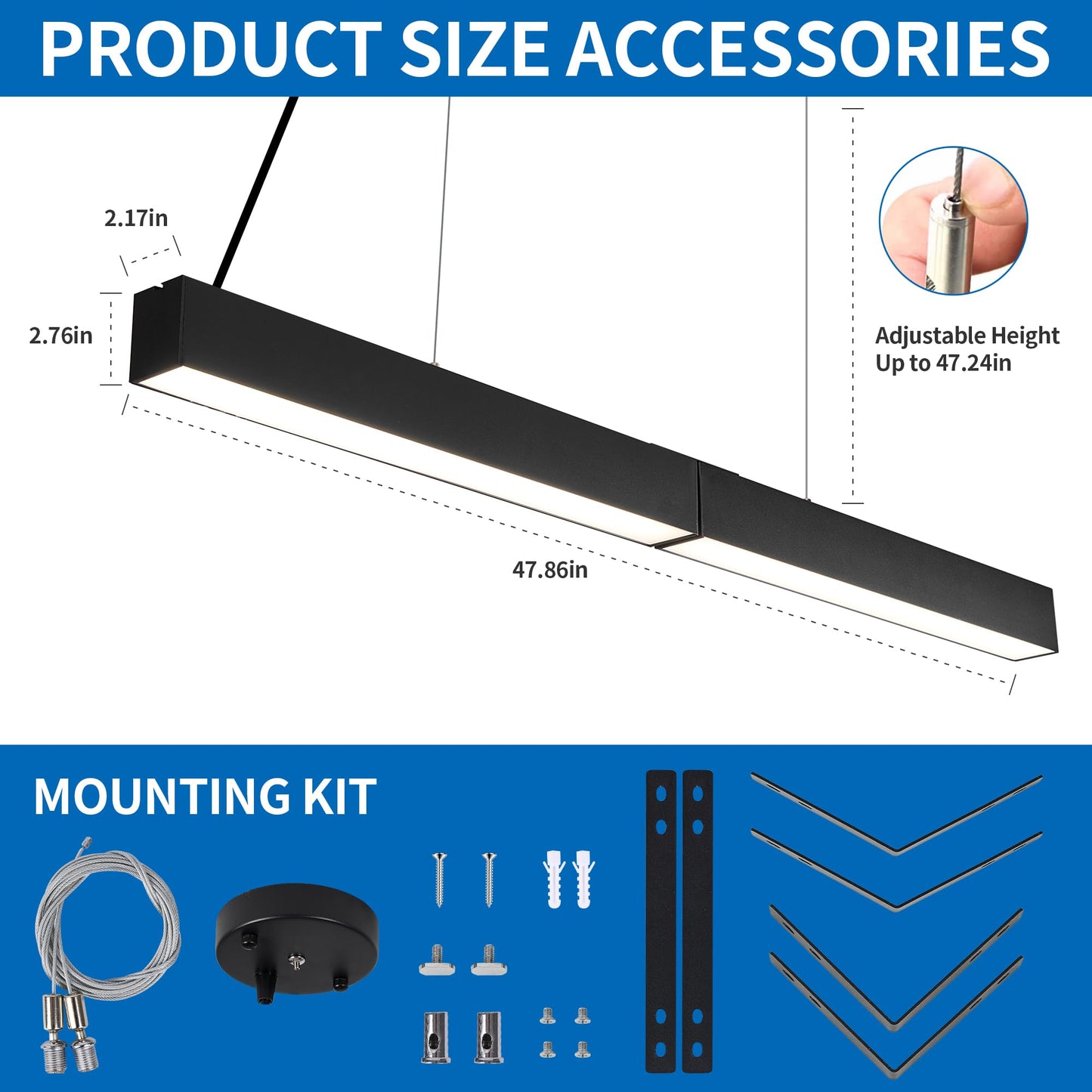 be studied 4FT 50w Led Linear Light, Fixture 0-10V Controlled Dimming 3000K 4000K 6000K Color Changing, Black Ceiling Shop Light, Suspended Office Lighting Fixture 2 Packs