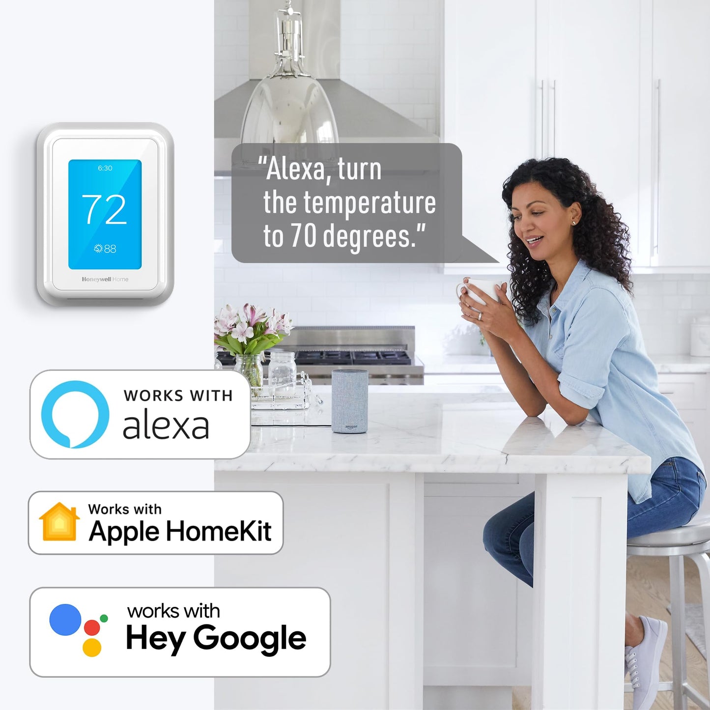 Honeywell Home T9 WIFI Smart Thermostat, Smart Room Sensor Ready, Touchscreen Display, Alexa and Google Assist