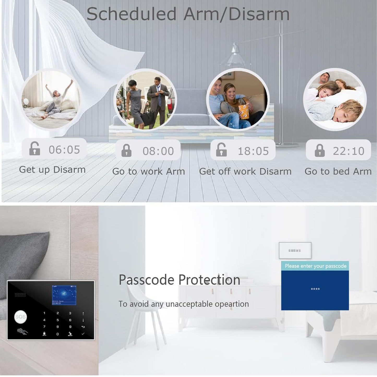 WiFi and 3/4G GSM Home Burglar Security Alarm System Auto Dial with Smart Life and Tuya App Alert, Works with Google Assistant and Alexa