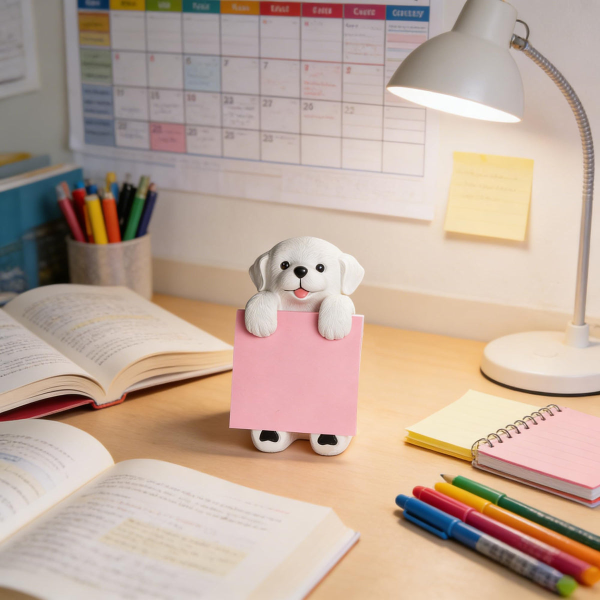 Dog Pop-up Sticky Note Dispenser, Includes 1 Pad of 3x3 in Super Sticky Notes, 100 Sheets, Resin Cute Handmade Desk Holder for Office & Home