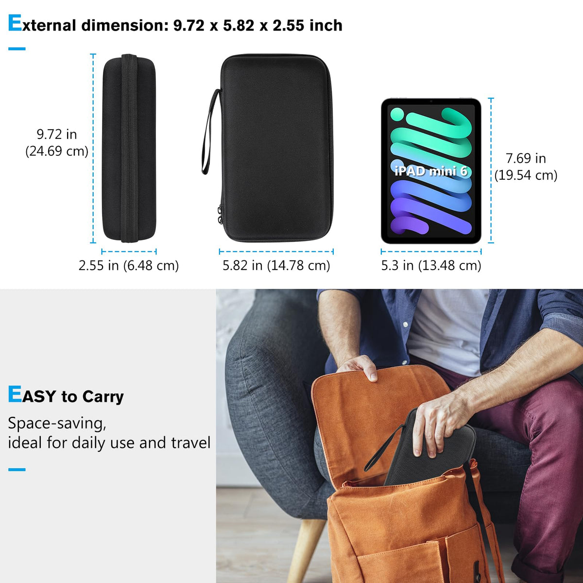 ProCase Large Hard Travel Electronic Organizer Case for MacBook Power Adapter Chargers Cables Tech Organizer Hard Drive USB Flash Disk SD Card Portable Electronics Accessories Bag -Black
