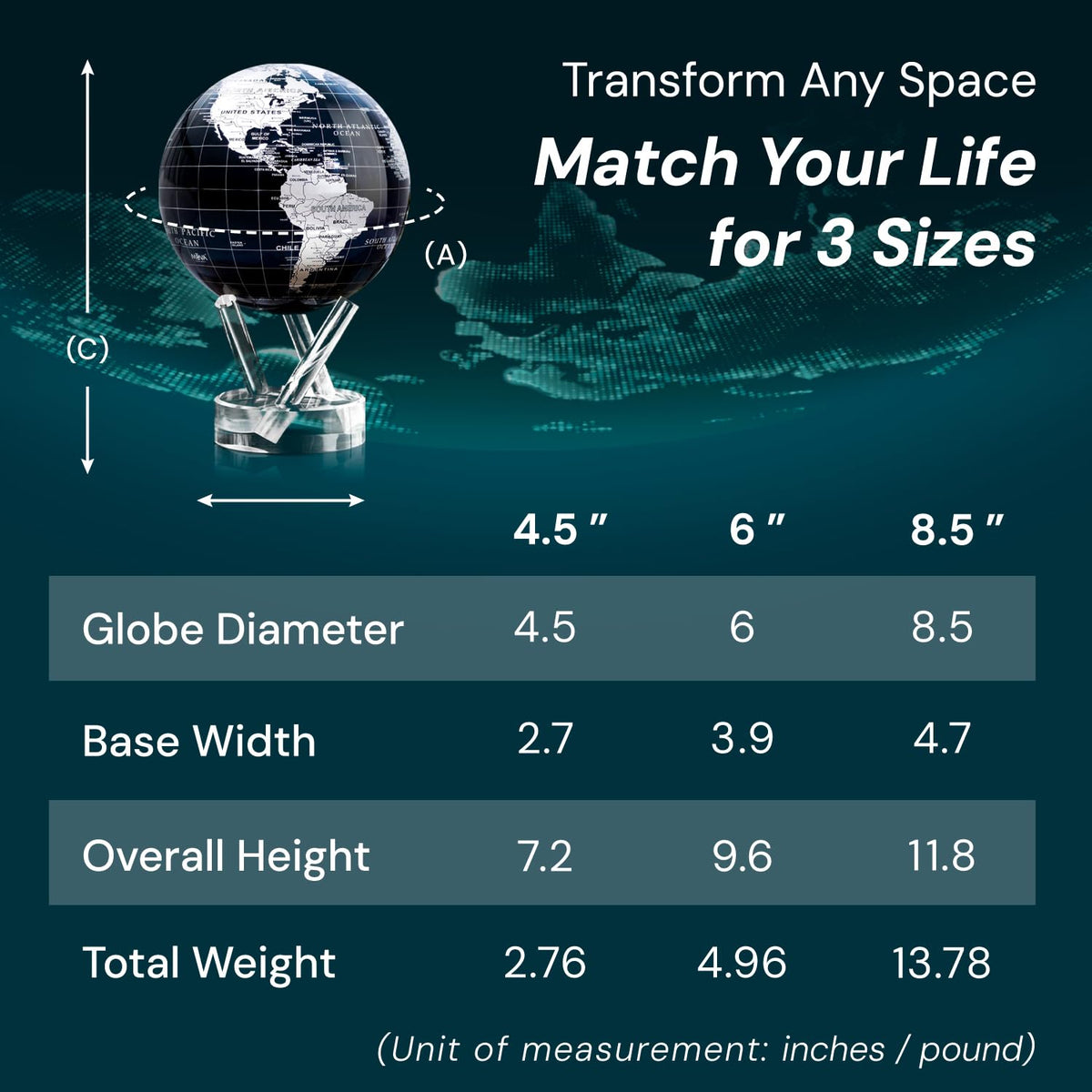 MOVA Globe - Jet Black and Silver Signature (6") | Solar-Powered Rotating Desk Globe with Minimalist Map Design | No Batteries or Cords | Modern Decor Gift