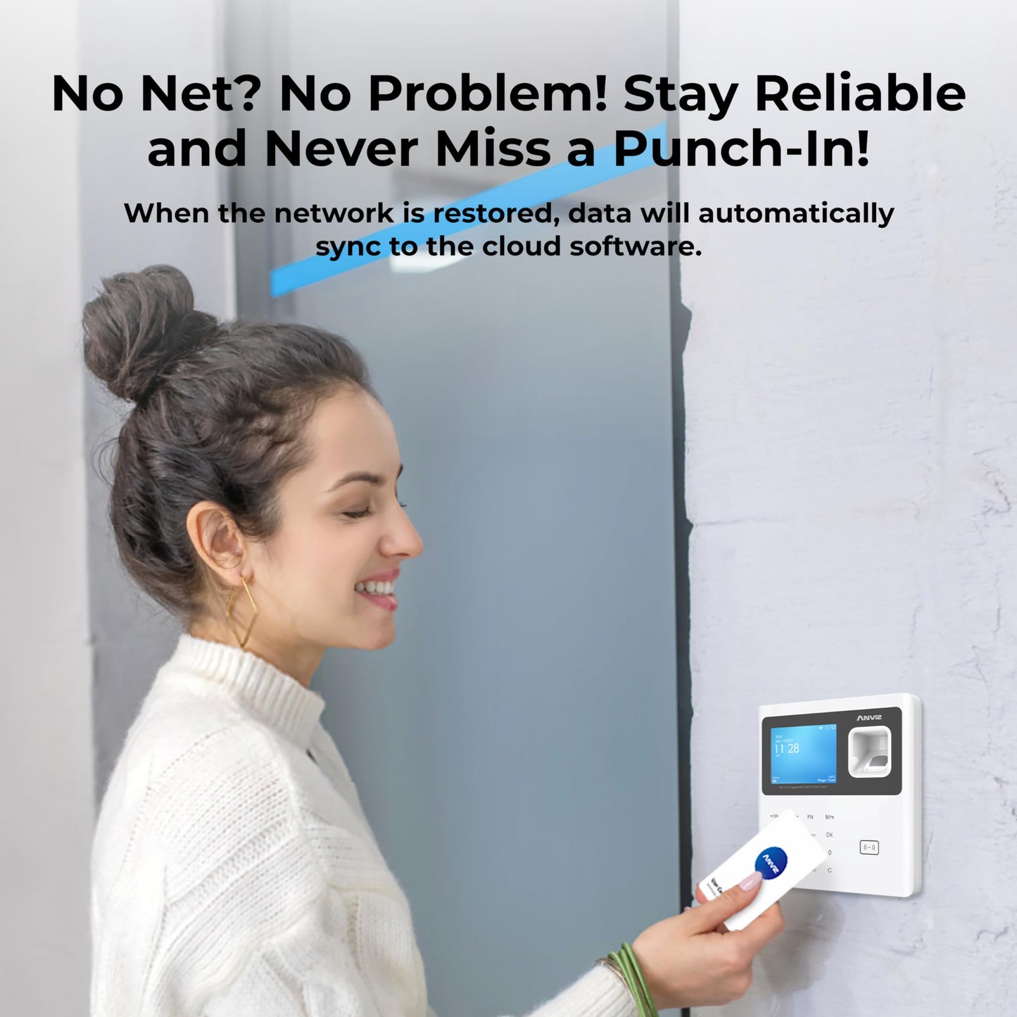 ANVIZ Time Clocks for Employees Small Business - Forever Free Cloud Software - W1 Pro Fingerprint Biometric Clock in and Out Attendance Machine, White