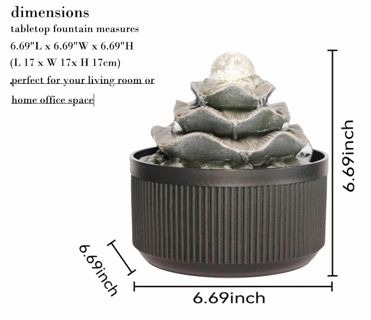 Indoor Tabletop Water Fountain - 3-Tier Lotus Leaf Design Waterfall with Warm Glowing LED & Rotating Ball, Zen Home Decor for Living Room Bedroom, Unique Housewarming Gift Idea