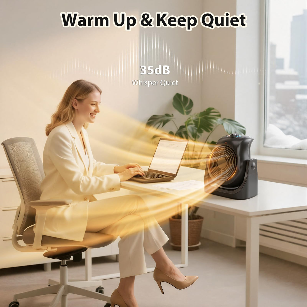 2 in 1 Heater and Fan Combo, Portable Heating and Cooling Fan, Personal Air Calculator Fan with 45° Adjustable, 2 Wind Speeds & Overheat Protection, 1500 & 750W Space Heater for Indoor Use Home Office