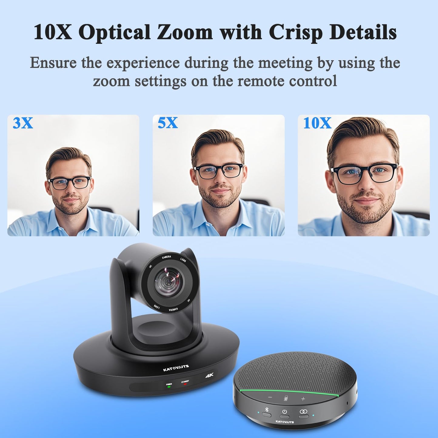 KATOVJJTS All-in-One Conference Room PTZ Camera 4K UHD System, Video Conference Camera with 10X Optical Zoom and Bluetooth Speakerphone&Microphones, Easy Setup for Church and Meeting
