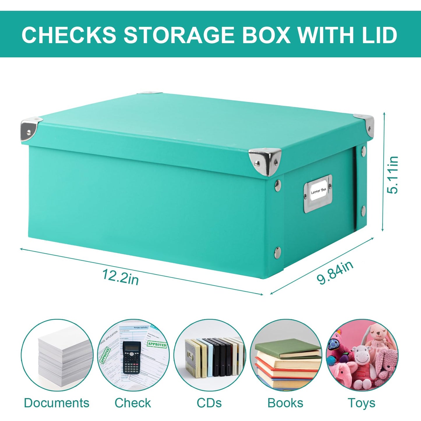 2 Pcs Checks Storage Box with Lid Document Boxes Banker Boxes Lake Green Document Bin Snap Close Receipt Box Storage Foldable Cardboard Record Boxes For Files Orangize Books Files Envelope 12"x10"x5"