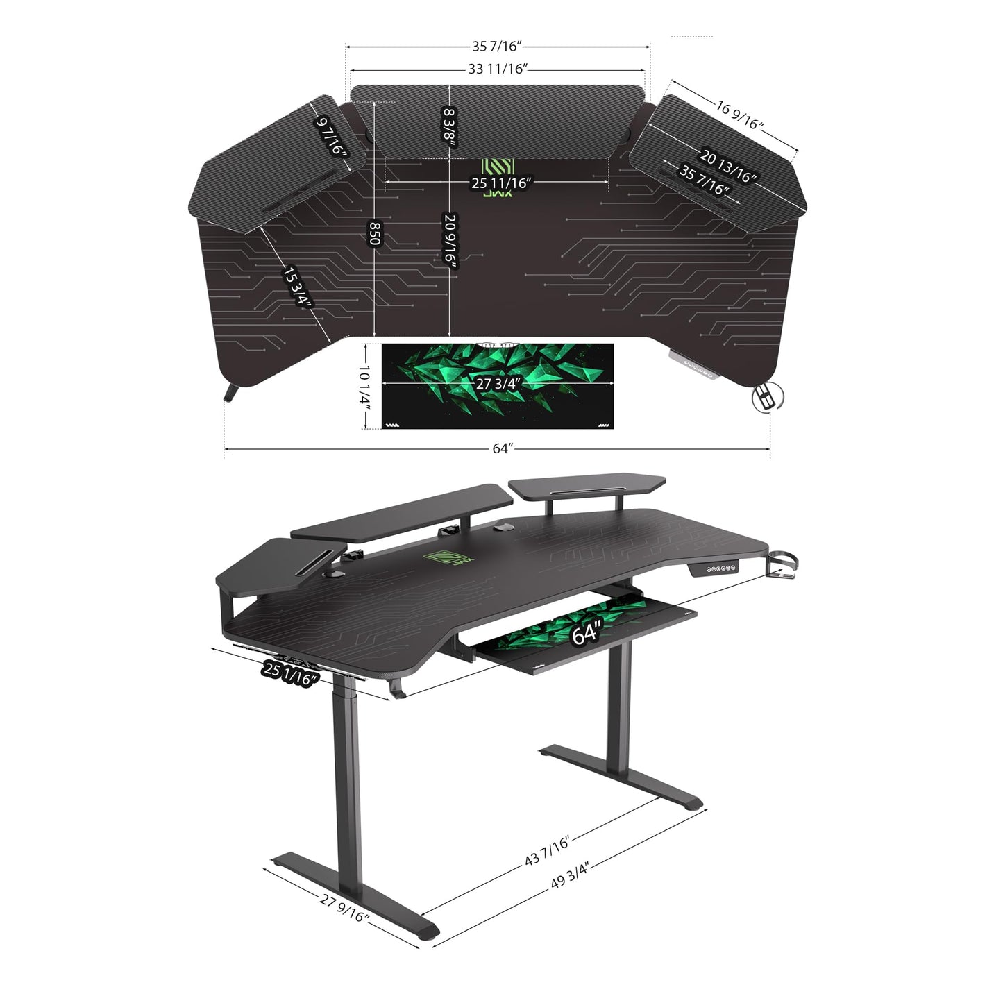 JWX 72" Height Adjustable Gaming Desk, 3-Zone Creator Workstation with Acrylic RGB Lighting, Keyboard Tray & Full Desk Mouse Pad, Dual Motor Sit Stand Desk for Streaming, Studio & Home Office