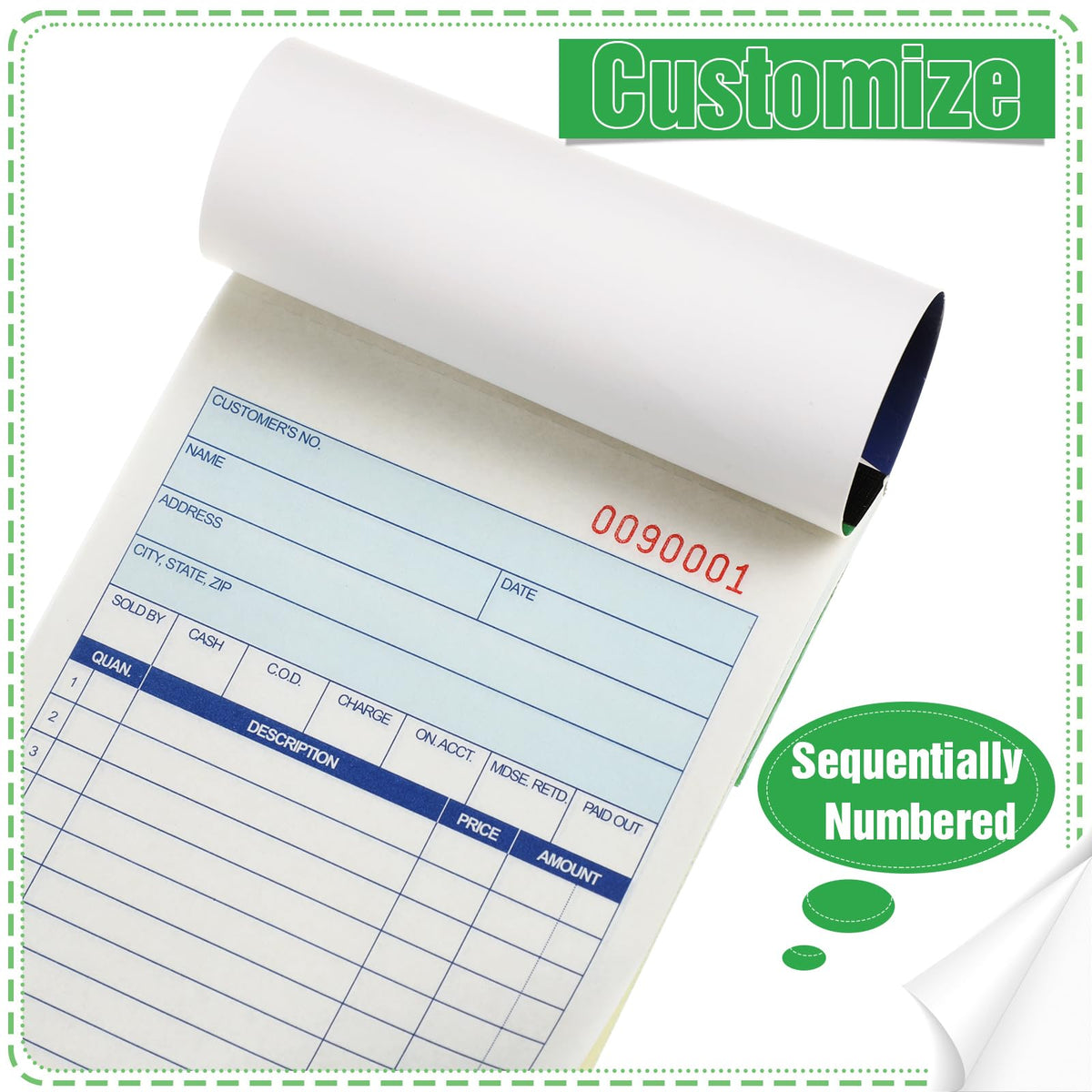 Lincia 12 Pads Sales Order Books 2 Part Carbonless (White/Canary Yellow) Receipt with Carbon Copies Cover Receipt Form Invoice 50 Sets Per Book (4.18 x 7.2 Inch/ 10.6 x 18.3 Cm)