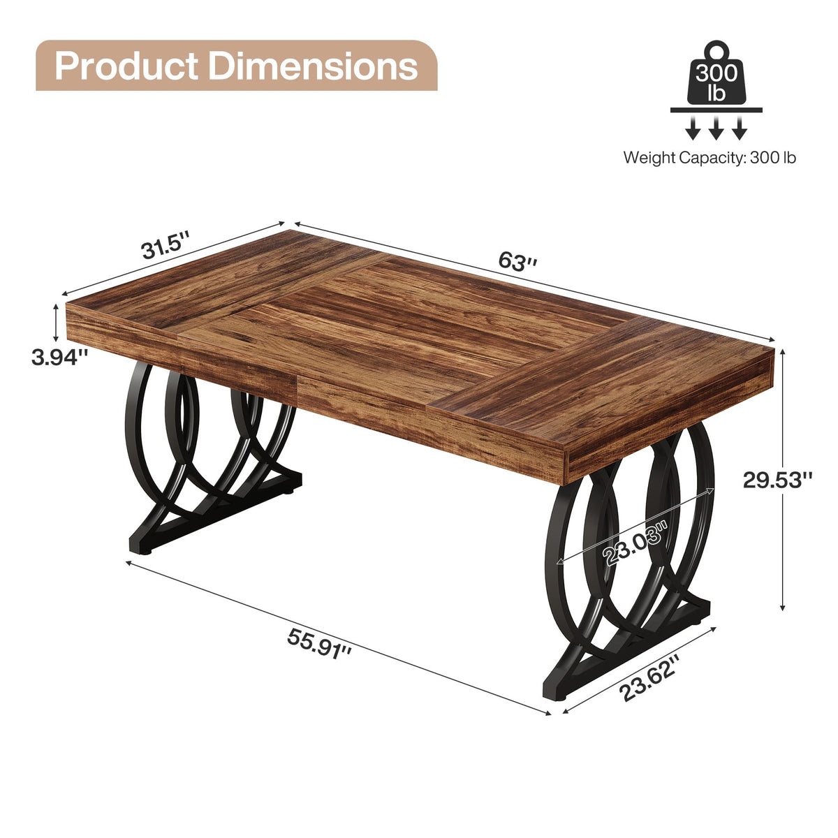 Tribesigns 63-Inch Executive Desk, Modern Office Computer Desk with Stylish Gold Legs, Rectangular Workstation for Home Office, Small Conference Table for Meeting Room (Brown & Black)