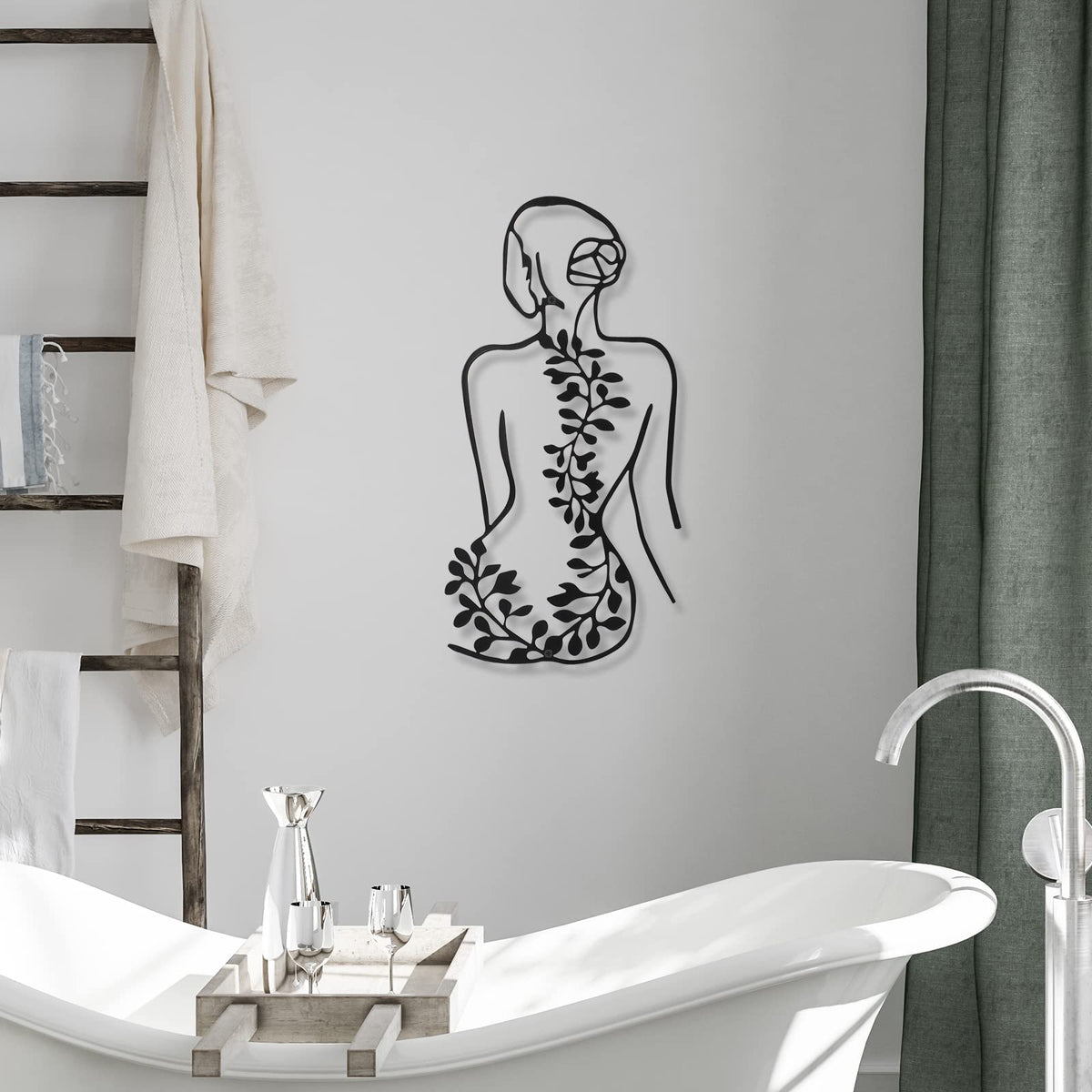 Therwen 4 Metal Wall Art Decor Minimalist Abstract Woman Single Line Drawing Wall Art Female Home Decor Hanging Art Print for Bedroom Bathroom Living Room, Black 17 x 10 in(Stylish Style)