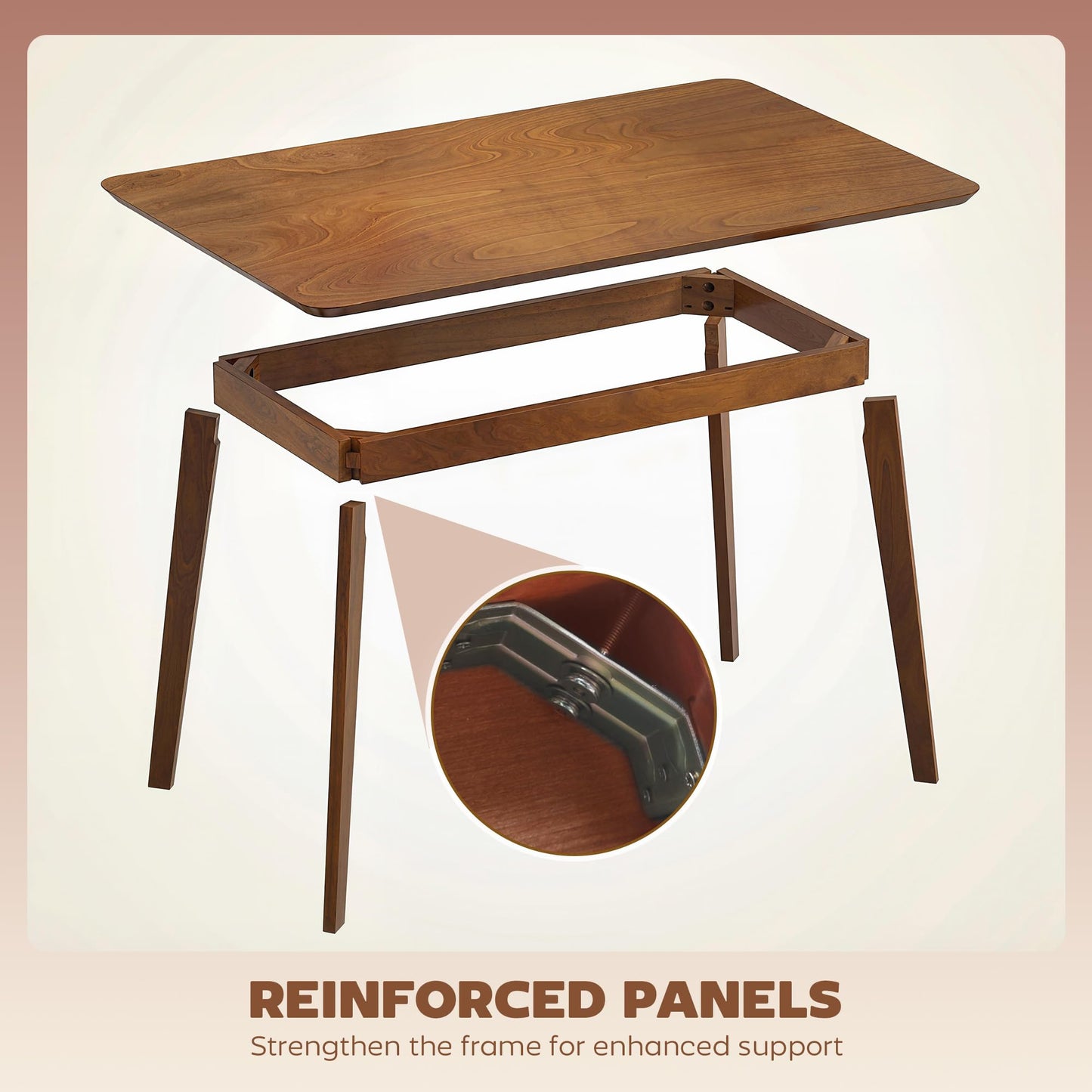 HOMCOM 47" Mid-Century Modern Dining Table for 4, Rectangular Kitchen Table with Wood Grain Finish, Tapered Legs, Wood Frame for Small Spaces, Dining Room, Apartment, Easy to Assemble, Walnut